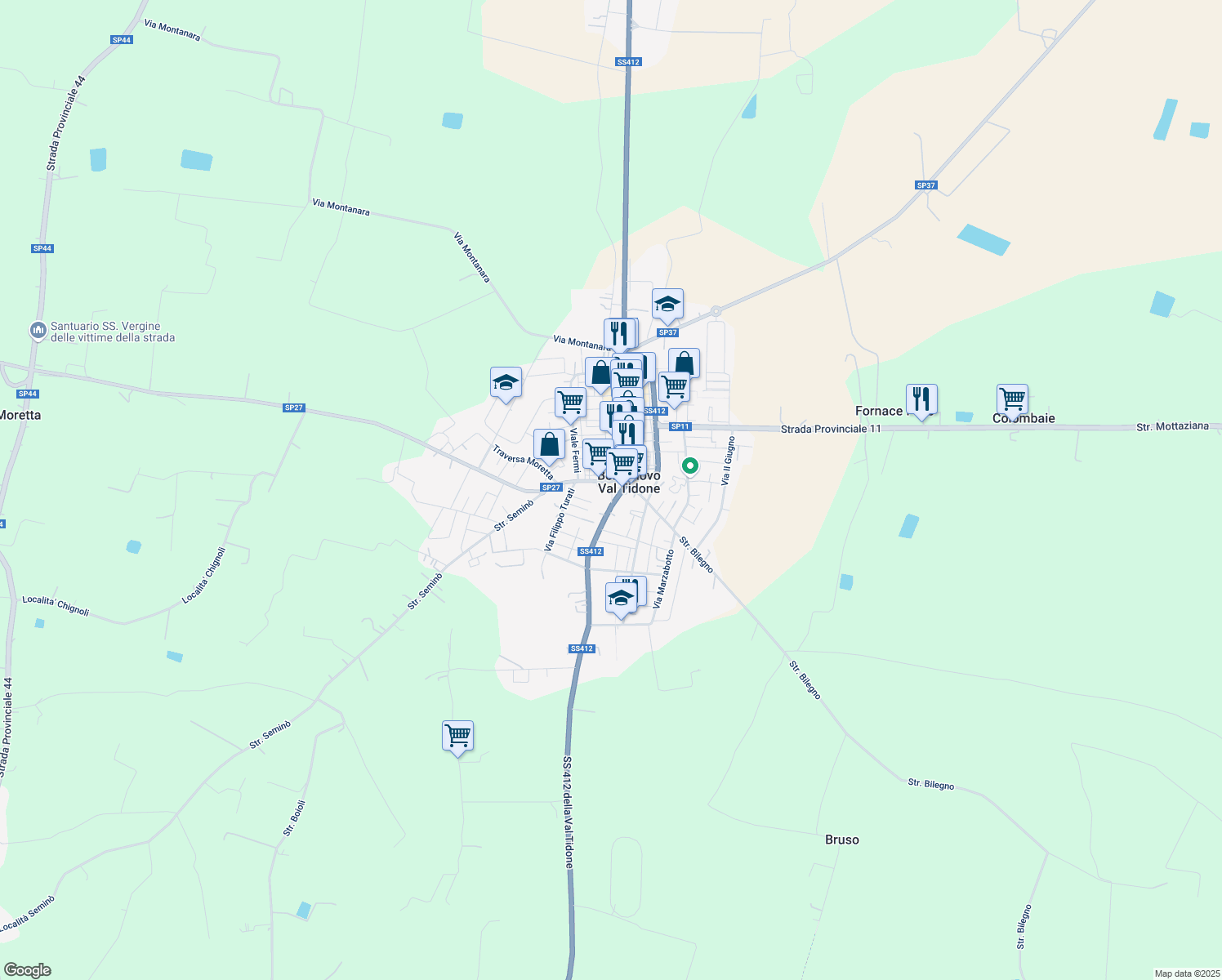 map of restaurants, bars, coffee shops, grocery stores, and more near in Borgonovo Val Tidone