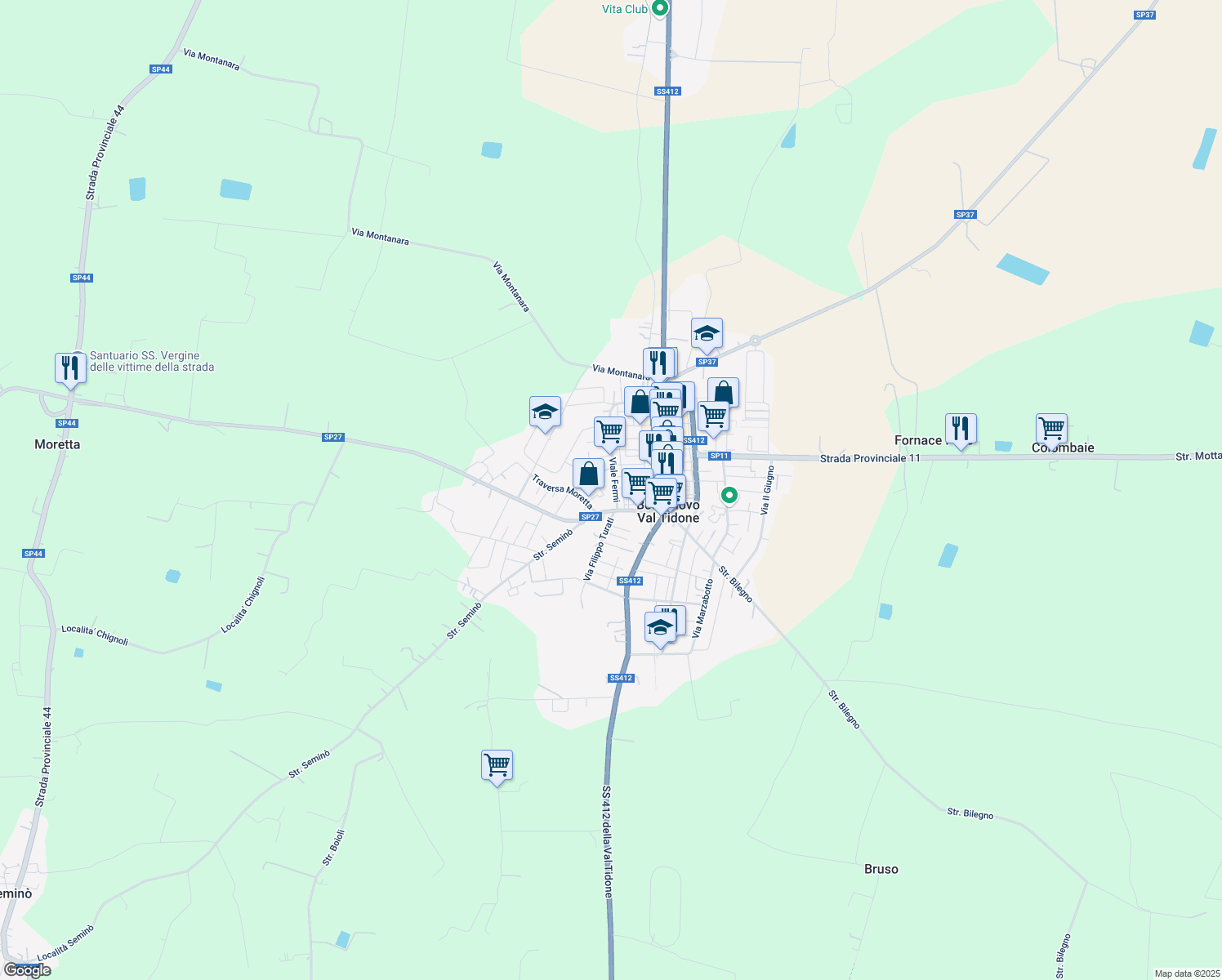 map of restaurants, bars, coffee shops, grocery stores, and more near 55 Viale Fermi in Borgonovo Val Tidone