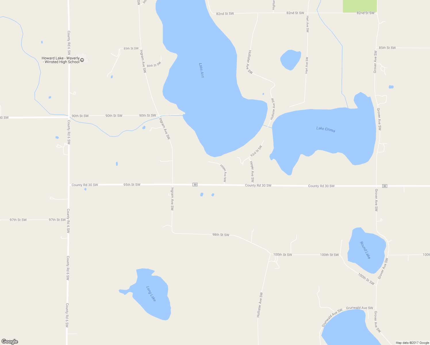 map of restaurants, bars, coffee shops, grocery stores, and more near 7616 County Road 30 Southwest in Howard Lake