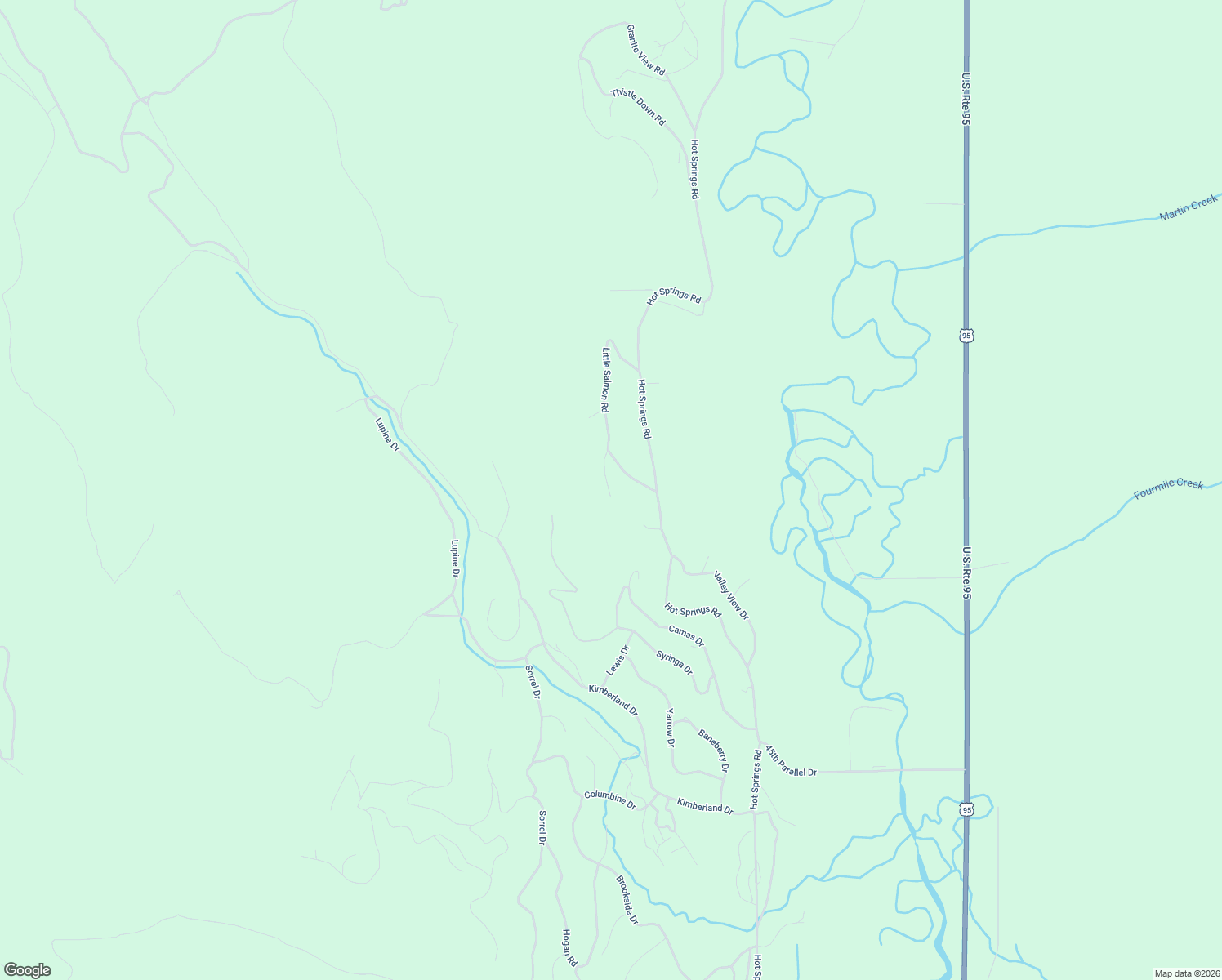 map of restaurants, bars, coffee shops, grocery stores, and more near 4027 Little Salmon Road in New Meadows