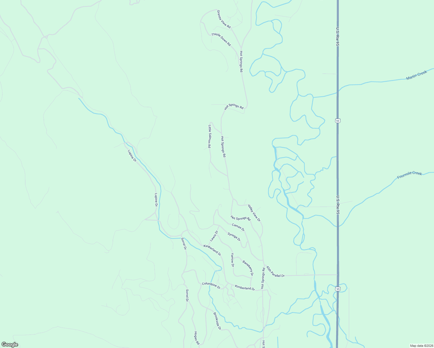 map of restaurants, bars, coffee shops, grocery stores, and more near 4027 Little Salmon Road in New Meadows