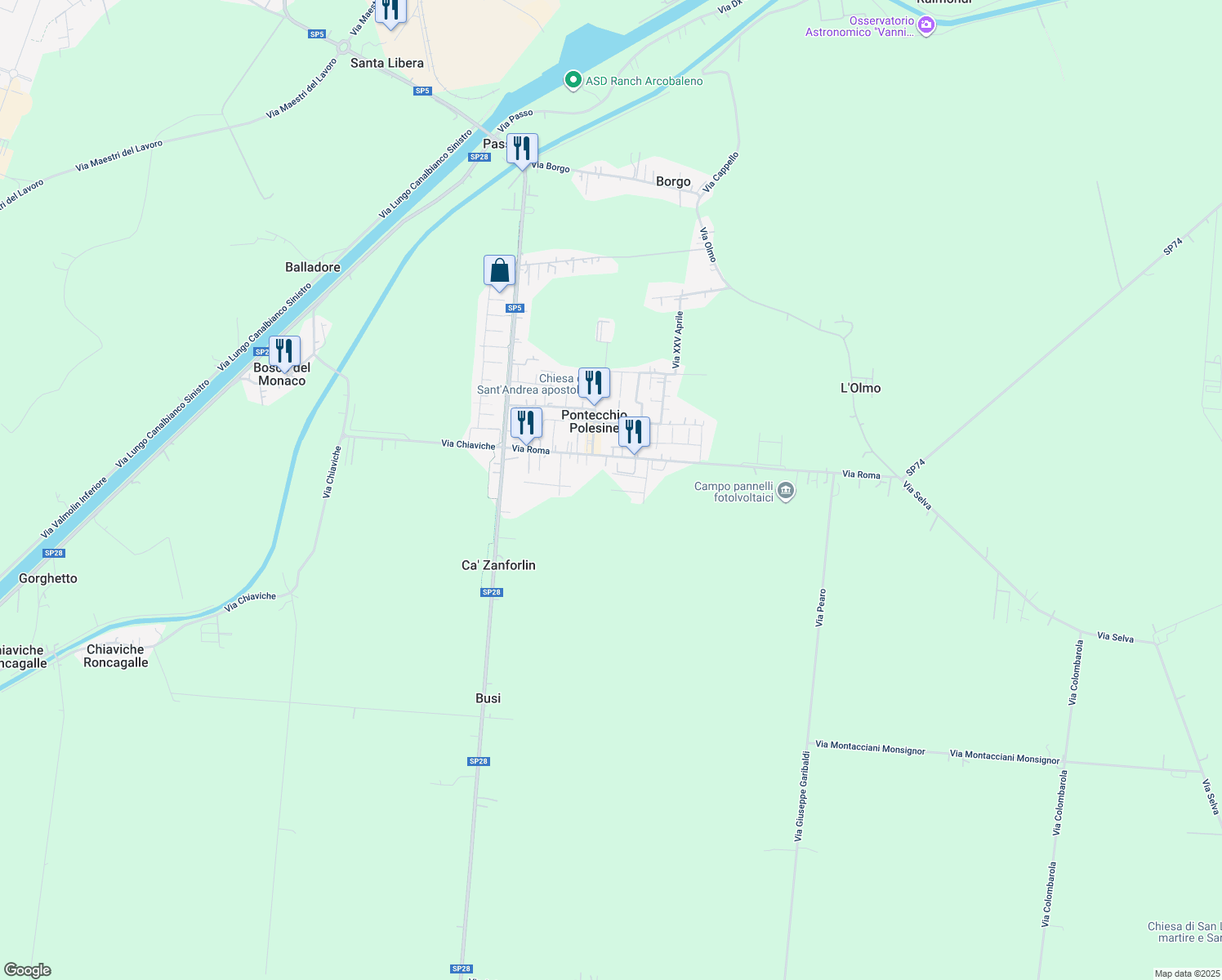map of restaurants, bars, coffee shops, grocery stores, and more near 386\9 Via Roma in Pontecchio Polesine