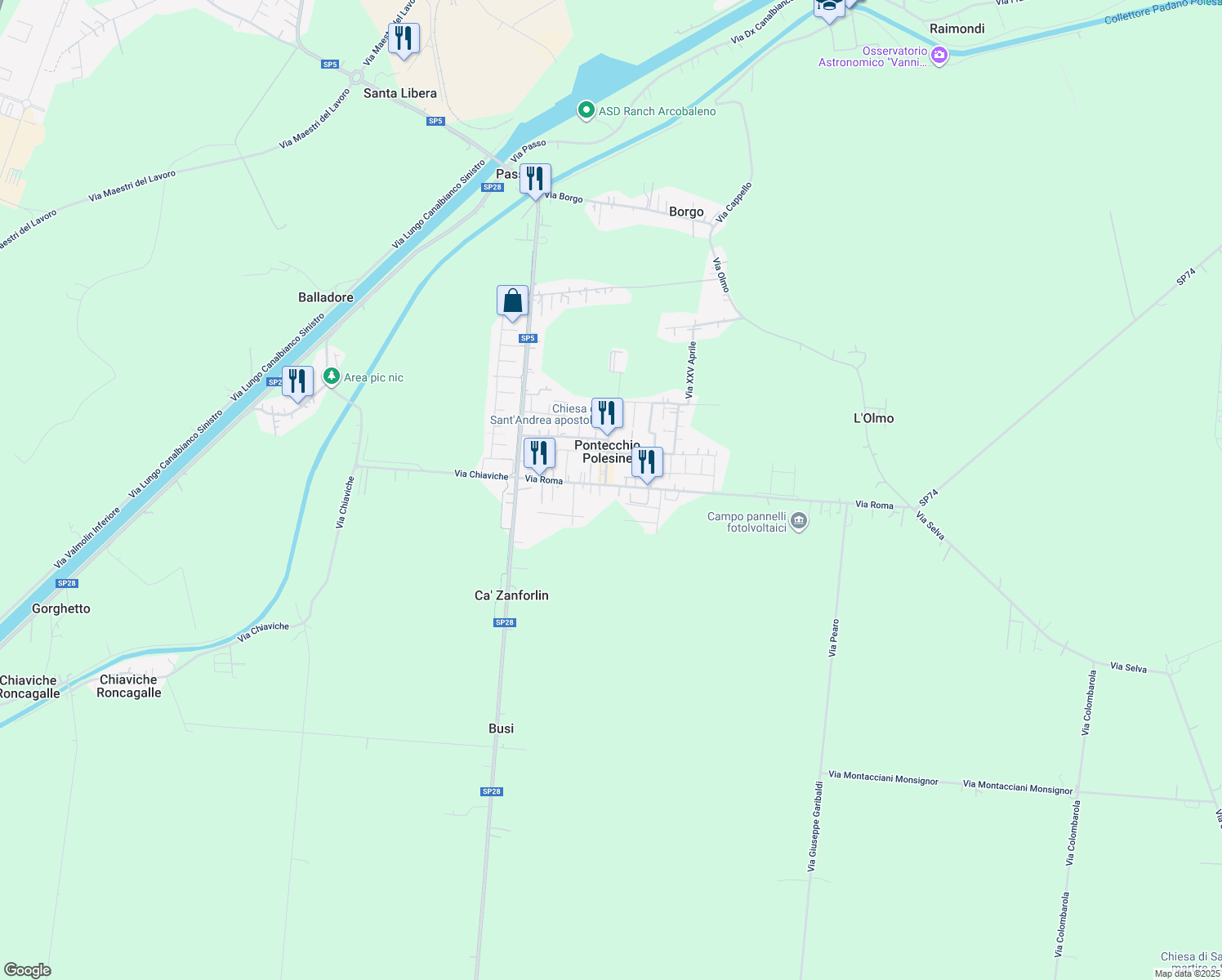 map of restaurants, bars, coffee shops, grocery stores, and more near 386\9 Via Roma in Pontecchio Polesine