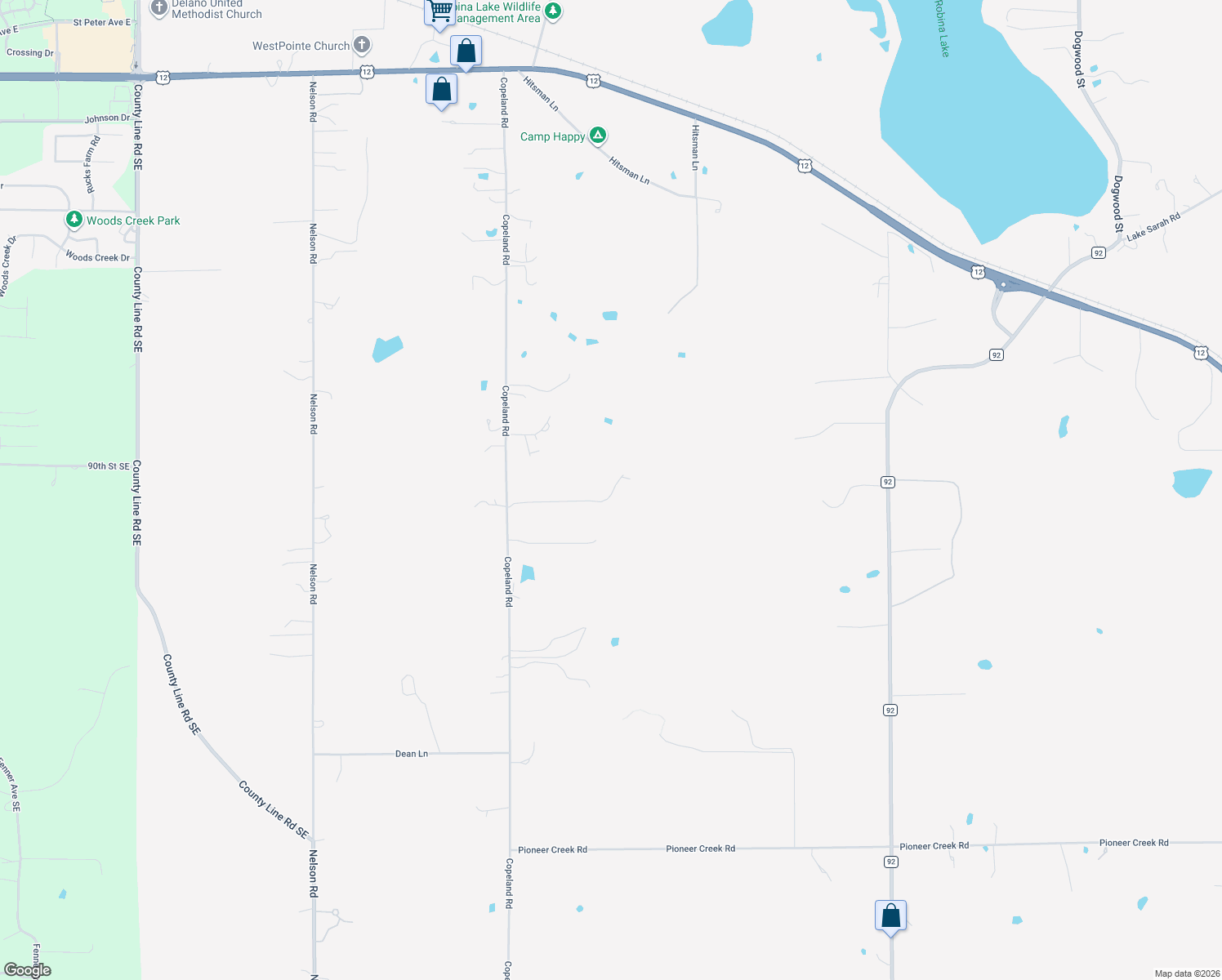 map of restaurants, bars, coffee shops, grocery stores, and more near 2324 Copeland Road in Maple Plain