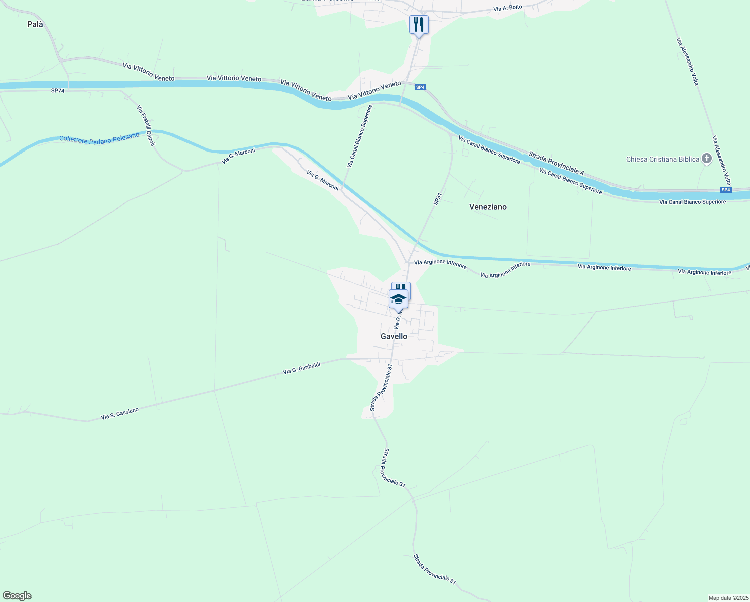 map of restaurants, bars, coffee shops, grocery stores, and more near 23 c Via A. Gramsci in Gavello