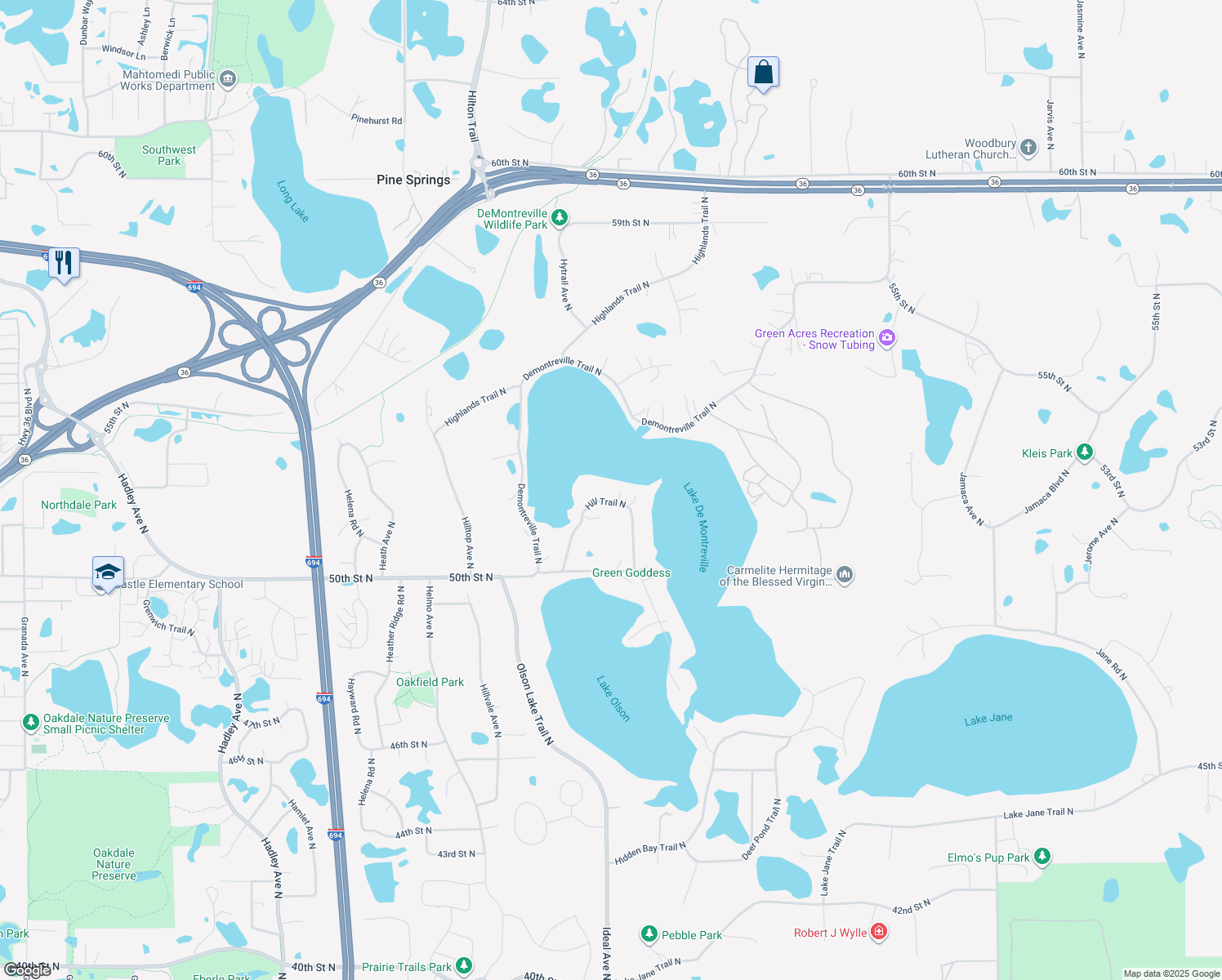 map of restaurants, bars, coffee shops, grocery stores, and more near 8012 Hill Trail N in Lake Elmo