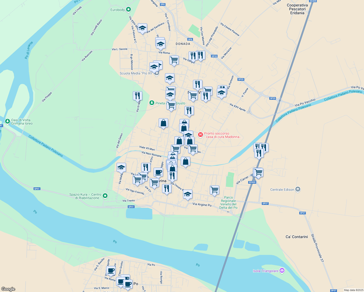 map of restaurants, bars, coffee shops, grocery stores, and more near 1 Via nello Fregnan in Porto Viro