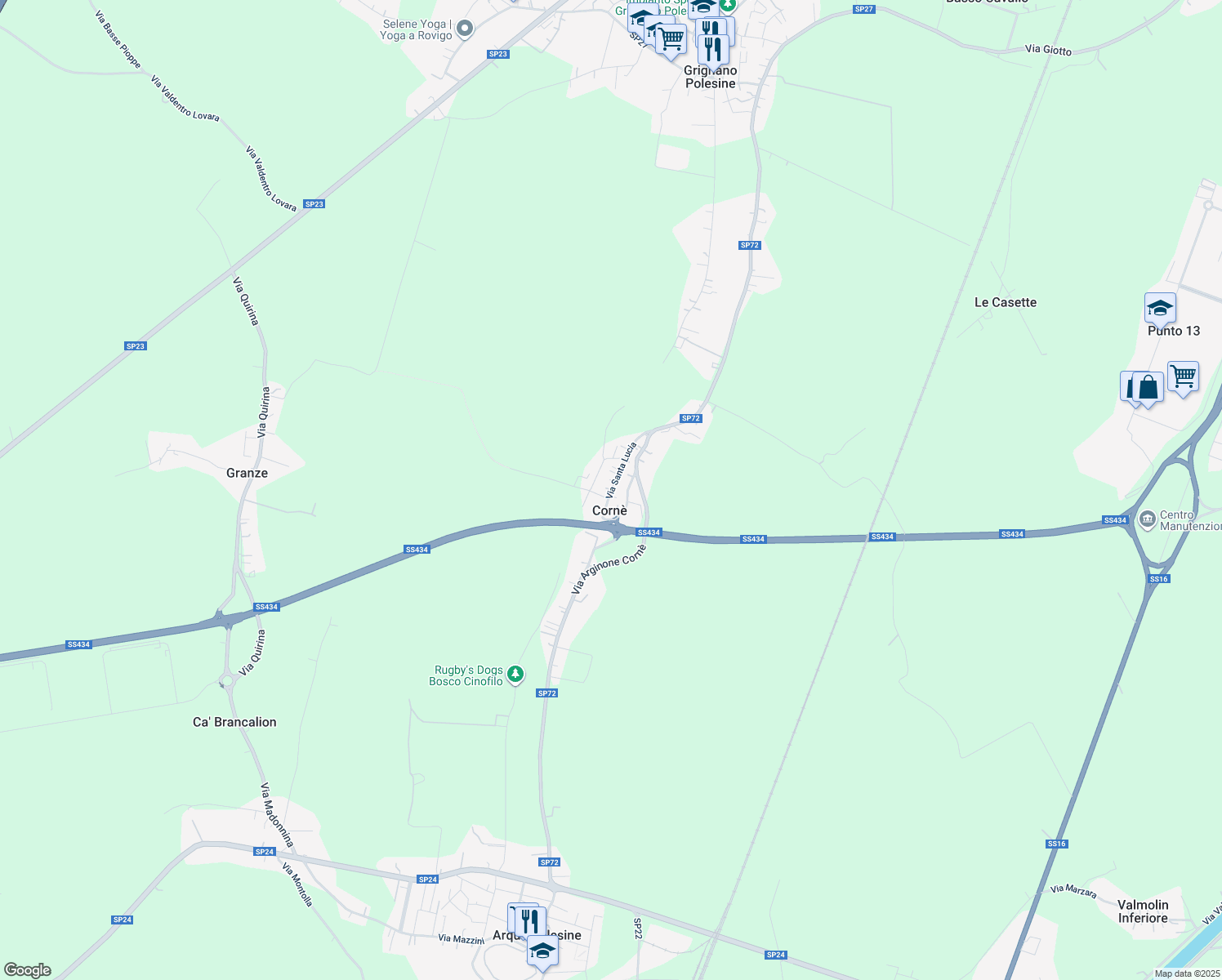 map of restaurants, bars, coffee shops, grocery stores, and more near 125 Via Santa Lucia in Corné