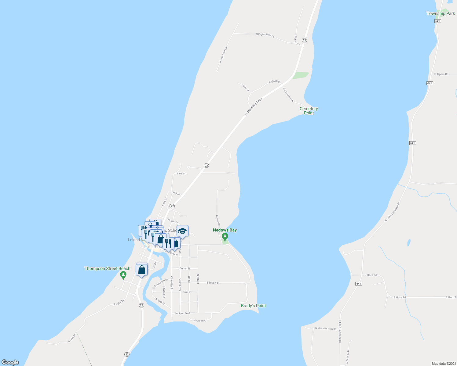 map of restaurants, bars, coffee shops, grocery stores, and more near 594 Terrace Court in Leland