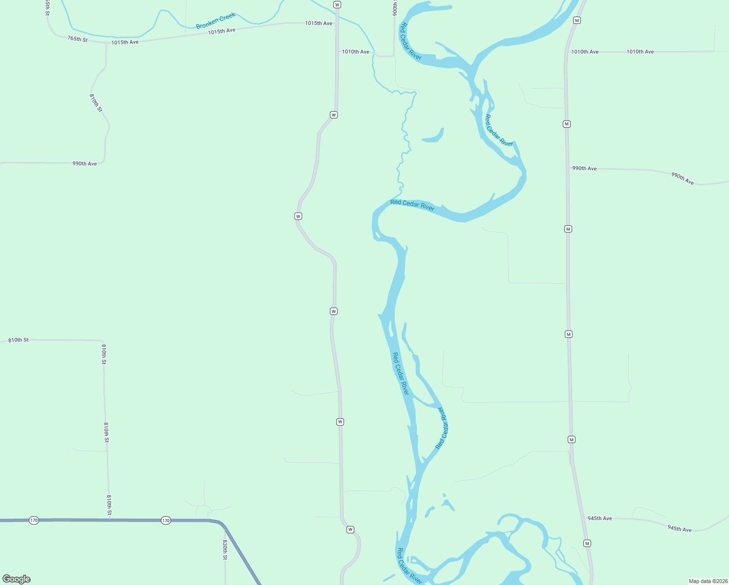 map of restaurants, bars, coffee shops, grocery stores, and more near N9680 County Road W in Colfax