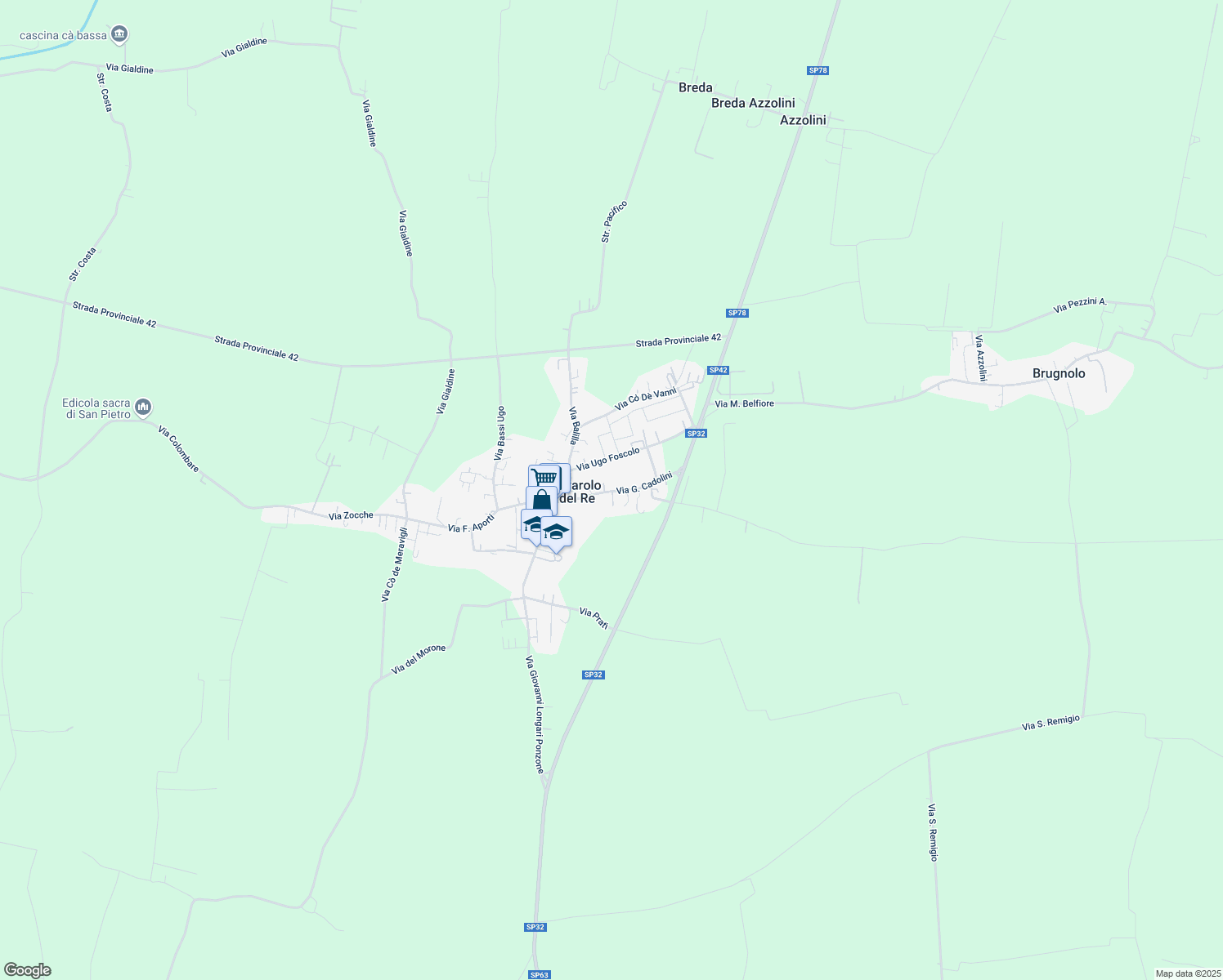 map of restaurants, bars, coffee shops, grocery stores, and more near 47 Via G. Cadolini in Rivarolo del Re