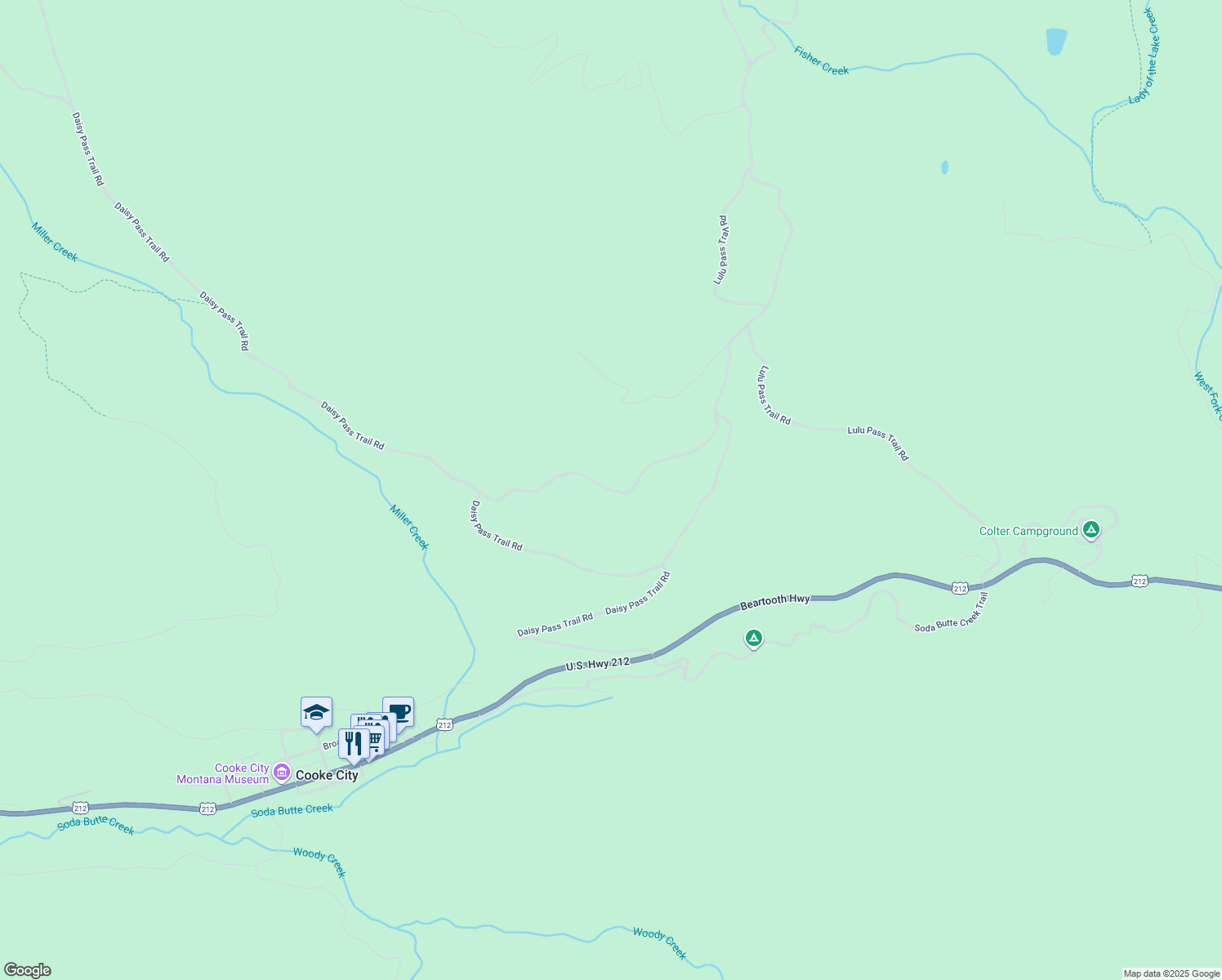 map of restaurants, bars, coffee shops, grocery stores, and more near in Park County