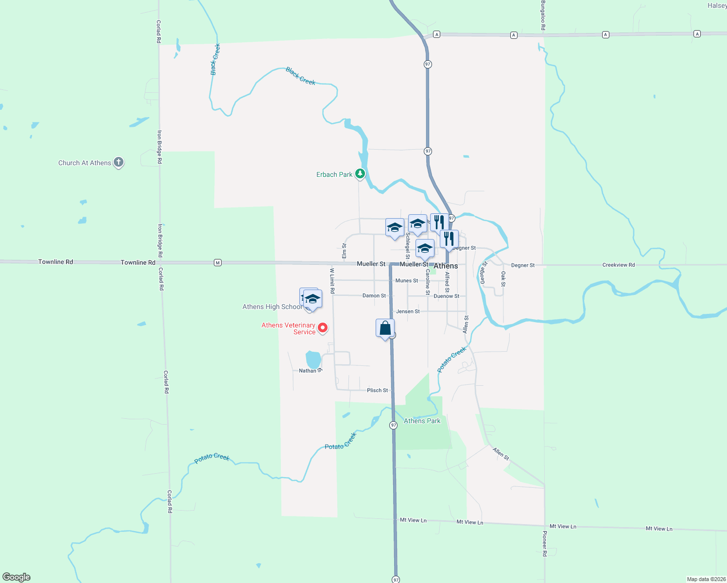 map of restaurants, bars, coffee shops, grocery stores, and more near 608 Damon St in Athens