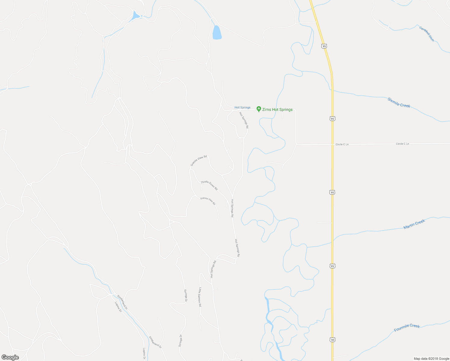 map of restaurants, bars, coffee shops, grocery stores, and more near 4021 Granite View Road in New Meadows