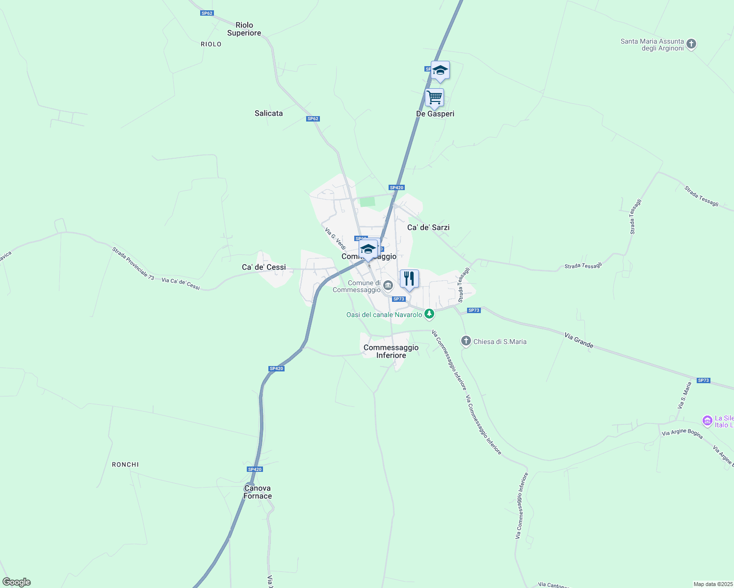 map of restaurants, bars, coffee shops, grocery stores, and more near 3 Via de Musoni Andrea in Commessaggio