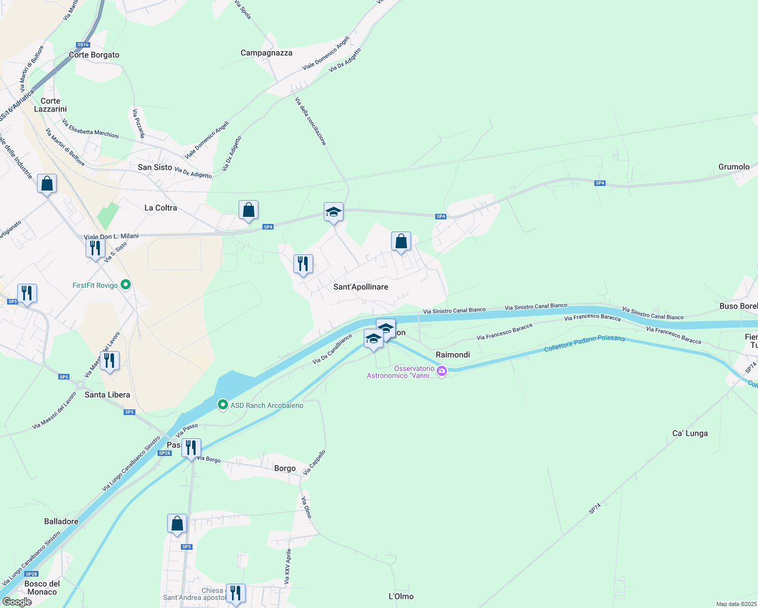 map of restaurants, bars, coffee shops, grocery stores, and more near 27 Via Tommaso Bergamo in Sant'Apollinare