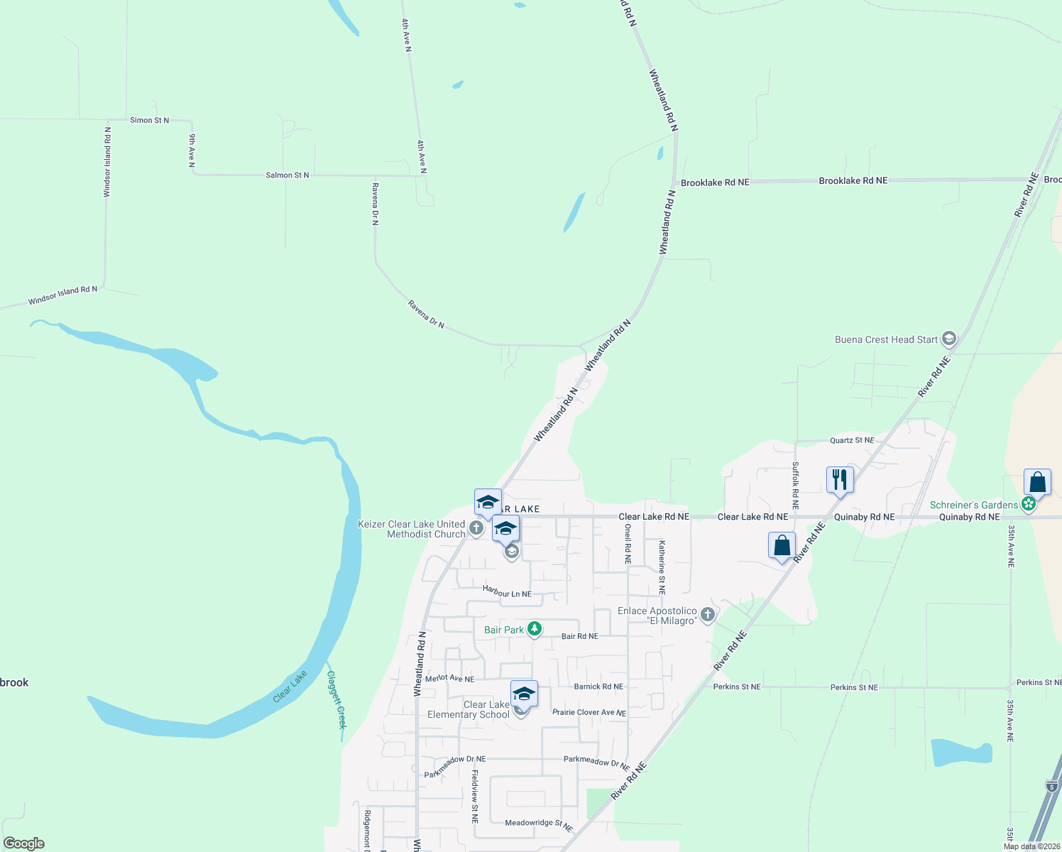 map of restaurants, bars, coffee shops, grocery stores, and more near 8275 Wheatland Road North in Keizer
