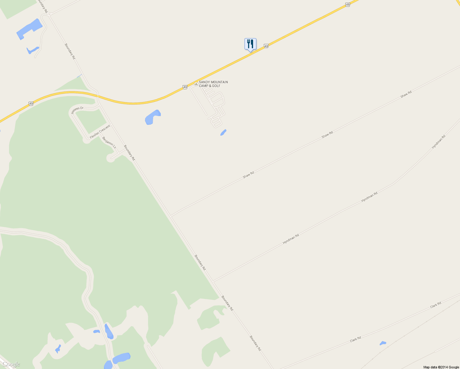 map of restaurants, bars, coffee shops, grocery stores, and more near 10095 Shaw Road in Mountain