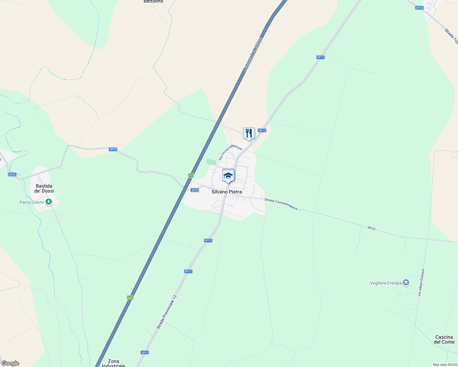 map of restaurants, bars, coffee shops, grocery stores, and more near Strada Provinciale 12 in Silvano Pietra