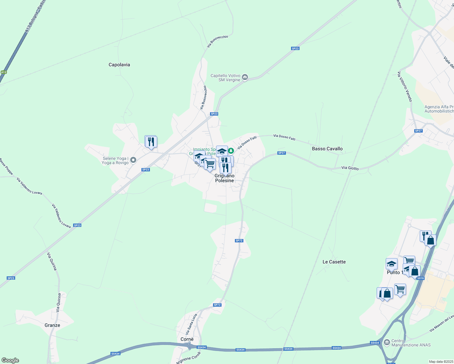 map of restaurants, bars, coffee shops, grocery stores, and more near 1 Via D'Azelio in Grignano Polesine