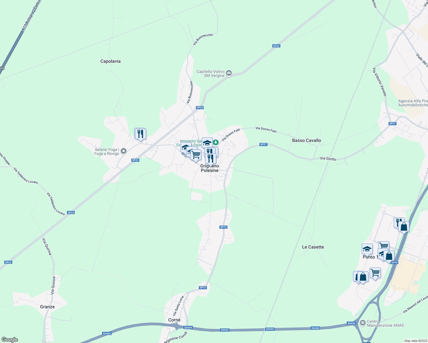 map of restaurants, bars, coffee shops, grocery stores, and more near 1 Via D'Azelio in Grignano Polesine