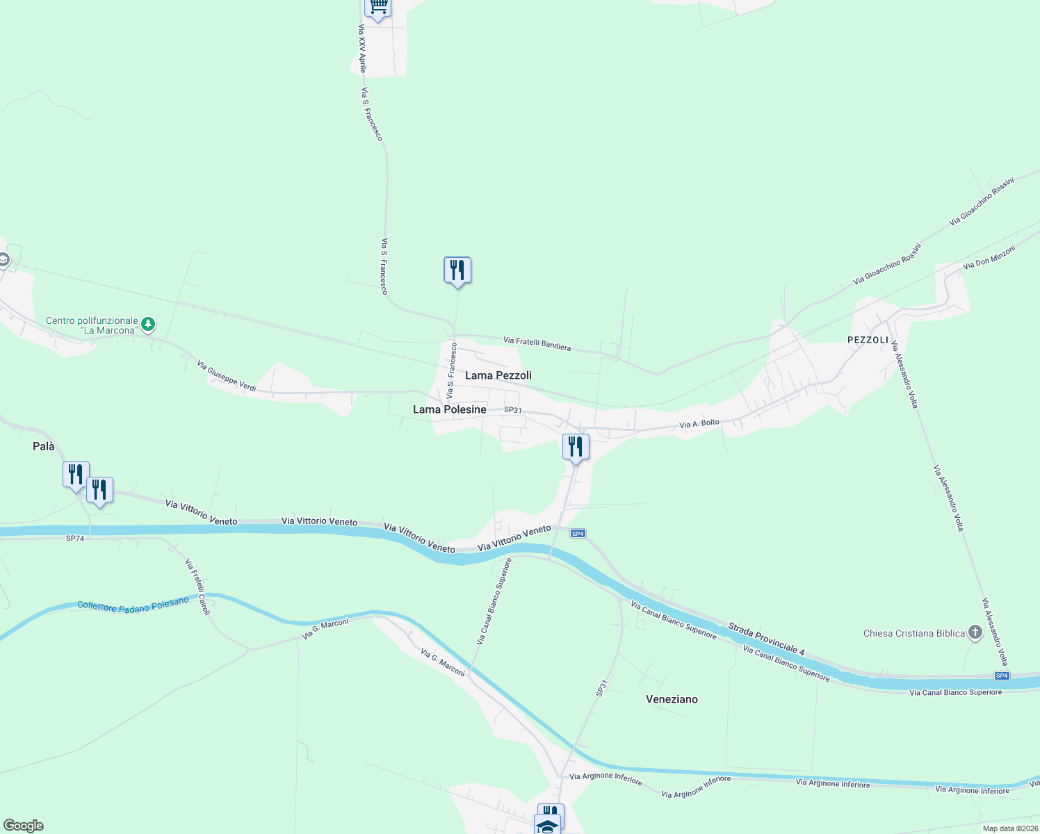 map of restaurants, bars, coffee shops, grocery stores, and more near 756 Via P. Mascagni in Lama Pezzoli