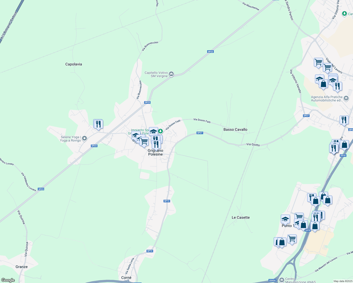 map of restaurants, bars, coffee shops, grocery stores, and more near 2 Via San Rizzieri in Grignano Polesine