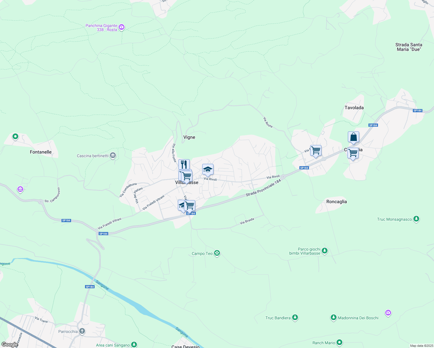 map of restaurants, bars, coffee shops, grocery stores, and more near 3 Via Susa in Villarbasse