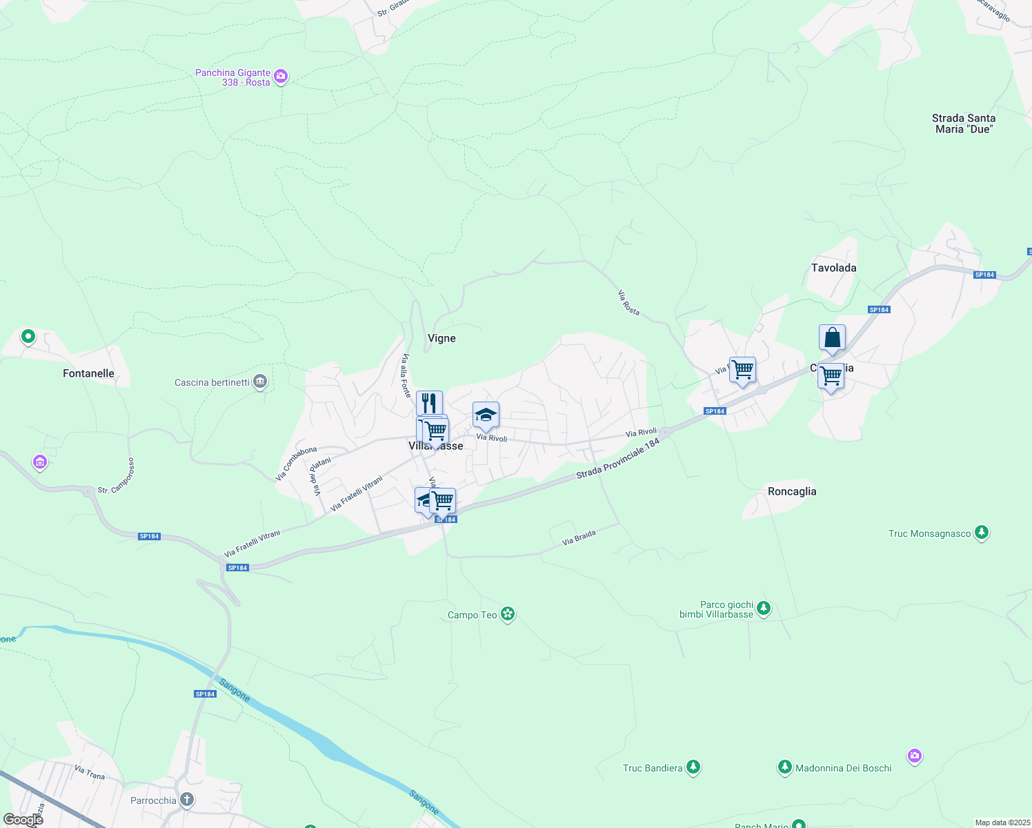 map of restaurants, bars, coffee shops, grocery stores, and more near 3 Via Susa in Villarbasse