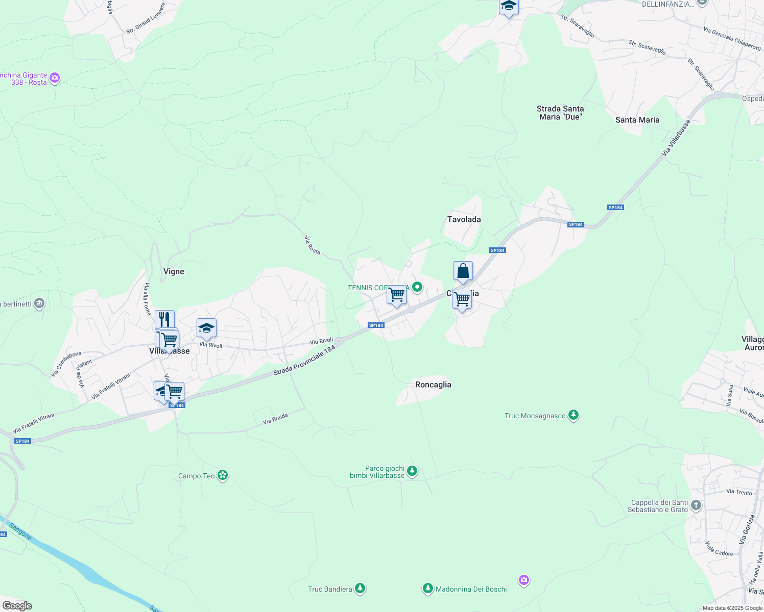 map of restaurants, bars, coffee shops, grocery stores, and more near 8 Via Tolaj in Corbiglia