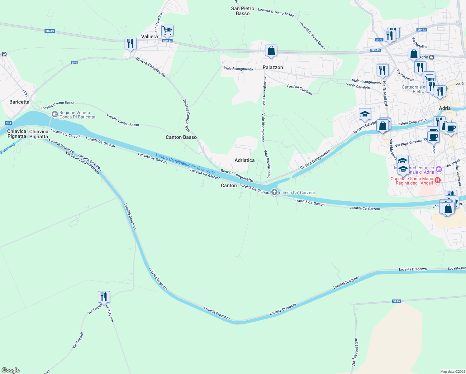 map of restaurants, bars, coffee shops, grocery stores, and more near 37 Località Ca' Garzoni in Canton