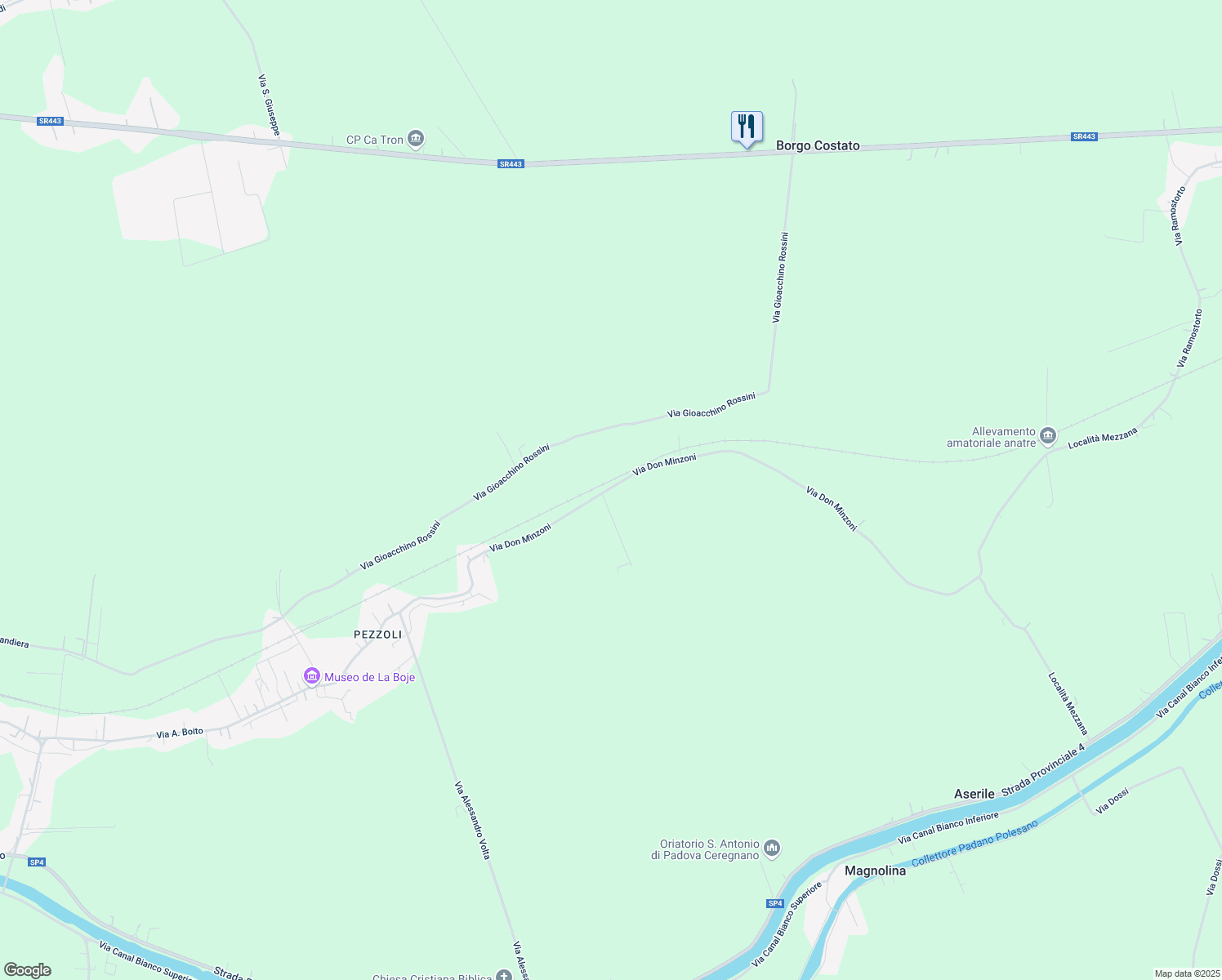 map of restaurants, bars, coffee shops, grocery stores, and more near 1570 Via Don Minzoni in Provincia di Rovigo