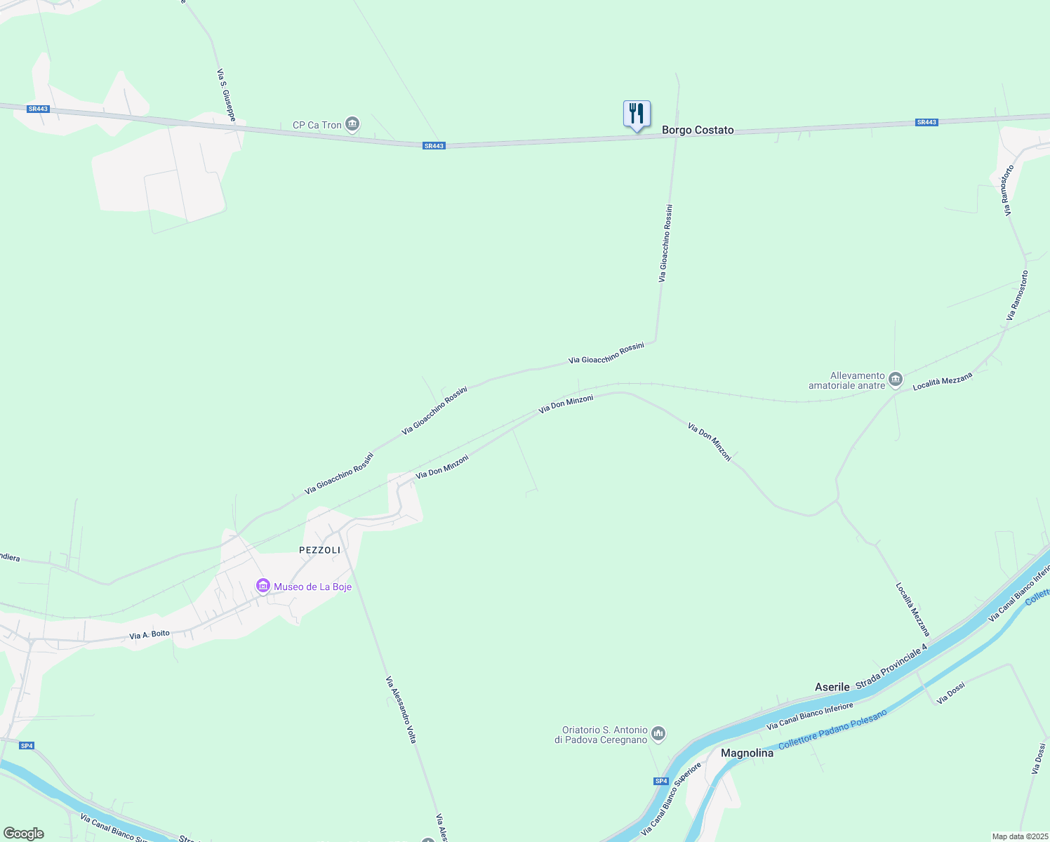 map of restaurants, bars, coffee shops, grocery stores, and more near 1570 Via Don Minzoni in Provincia di Rovigo