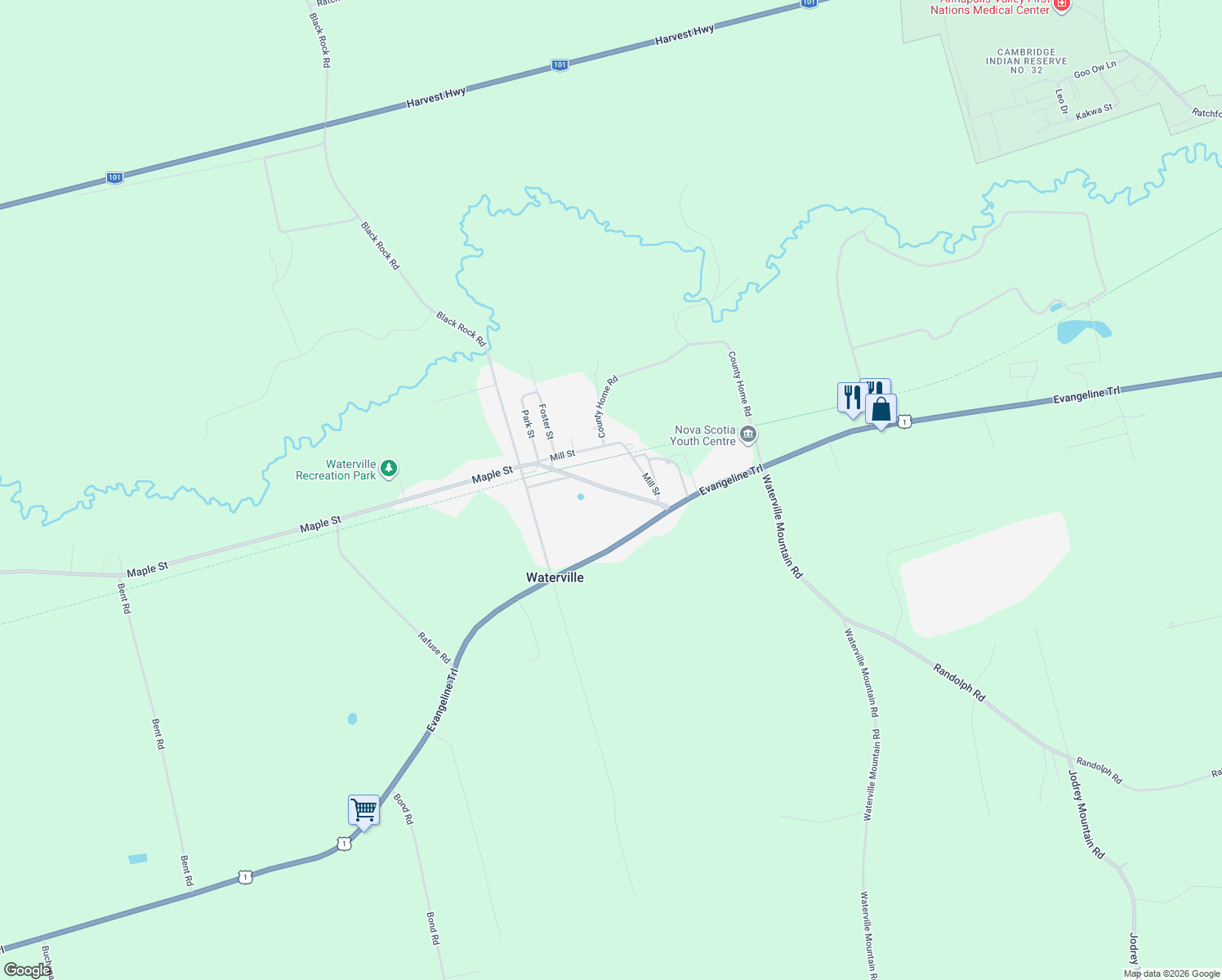 map of restaurants, bars, coffee shops, grocery stores, and more near 1200 Maple Street in Waterville