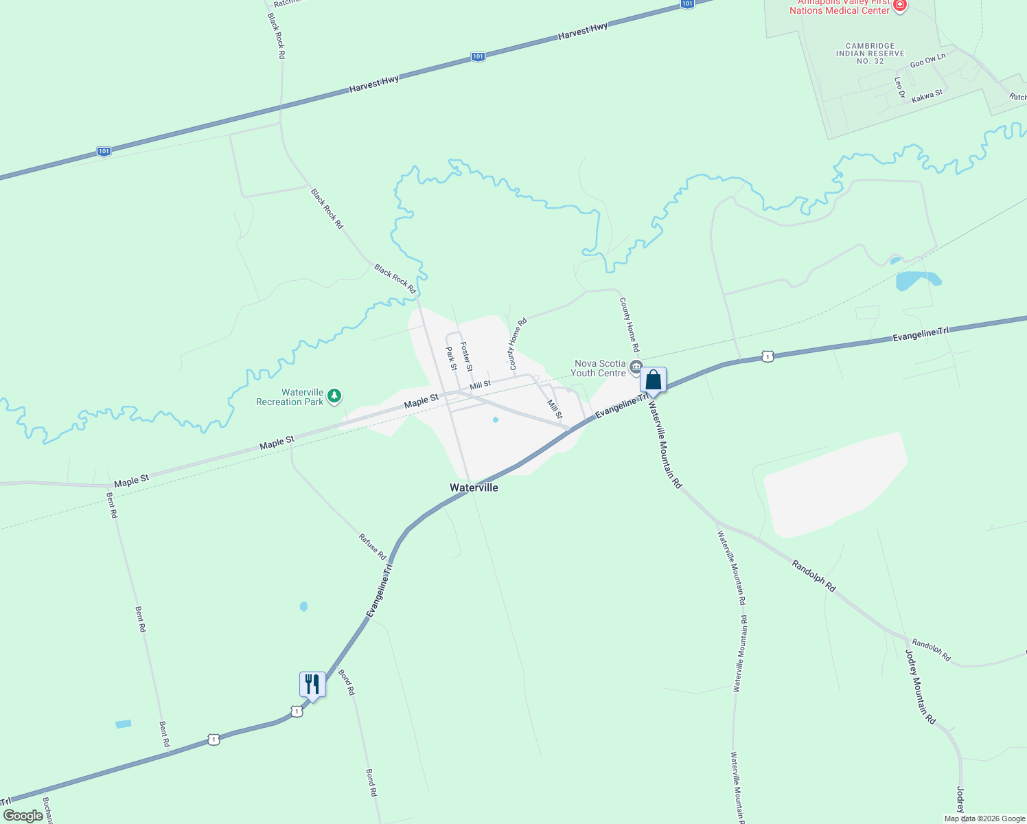 map of restaurants, bars, coffee shops, grocery stores, and more near 1192 Maple Street in Waterville