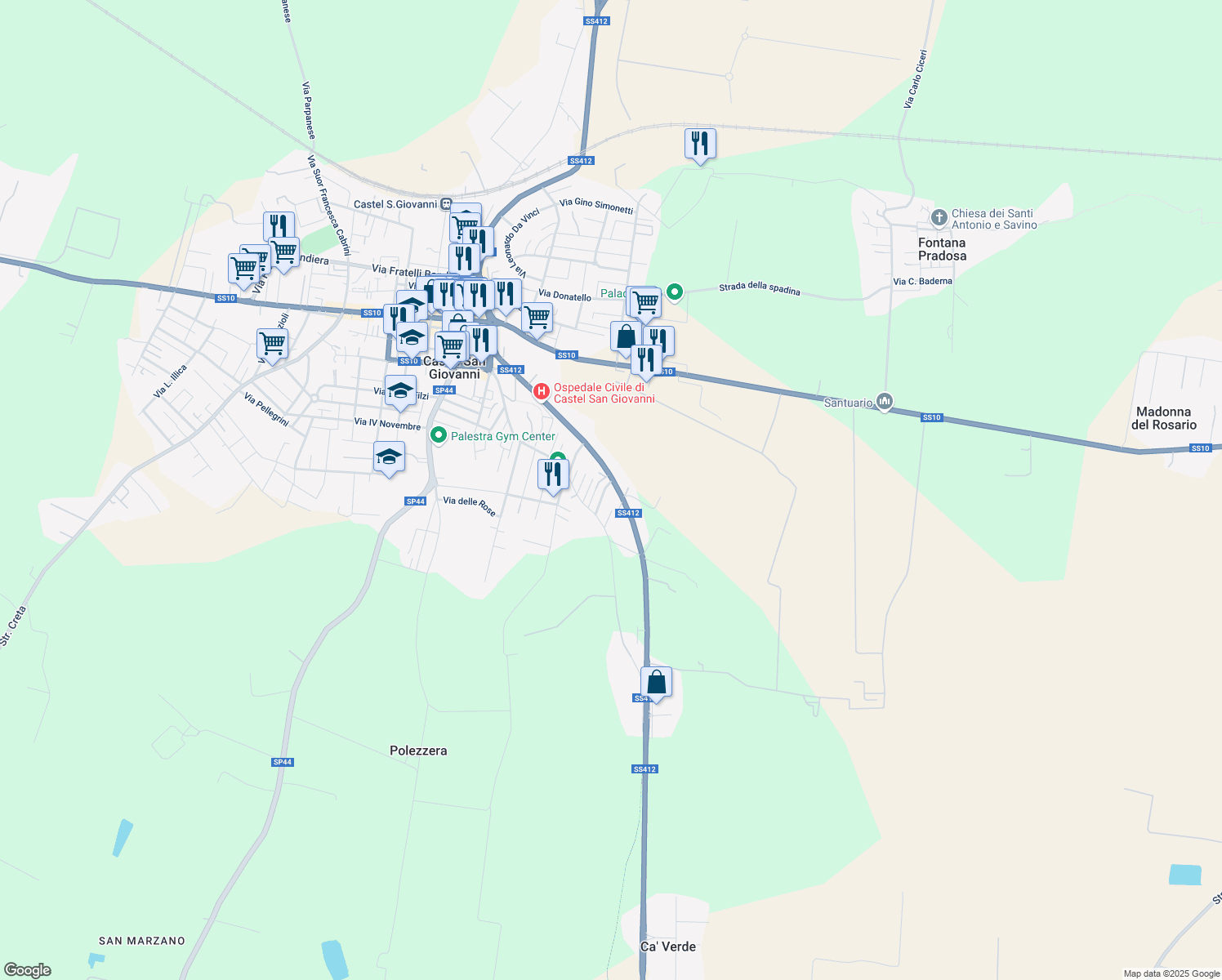 map of restaurants, bars, coffee shops, grocery stores, and more near 1 Via G. da Verrazzano in Castel San Giovanni