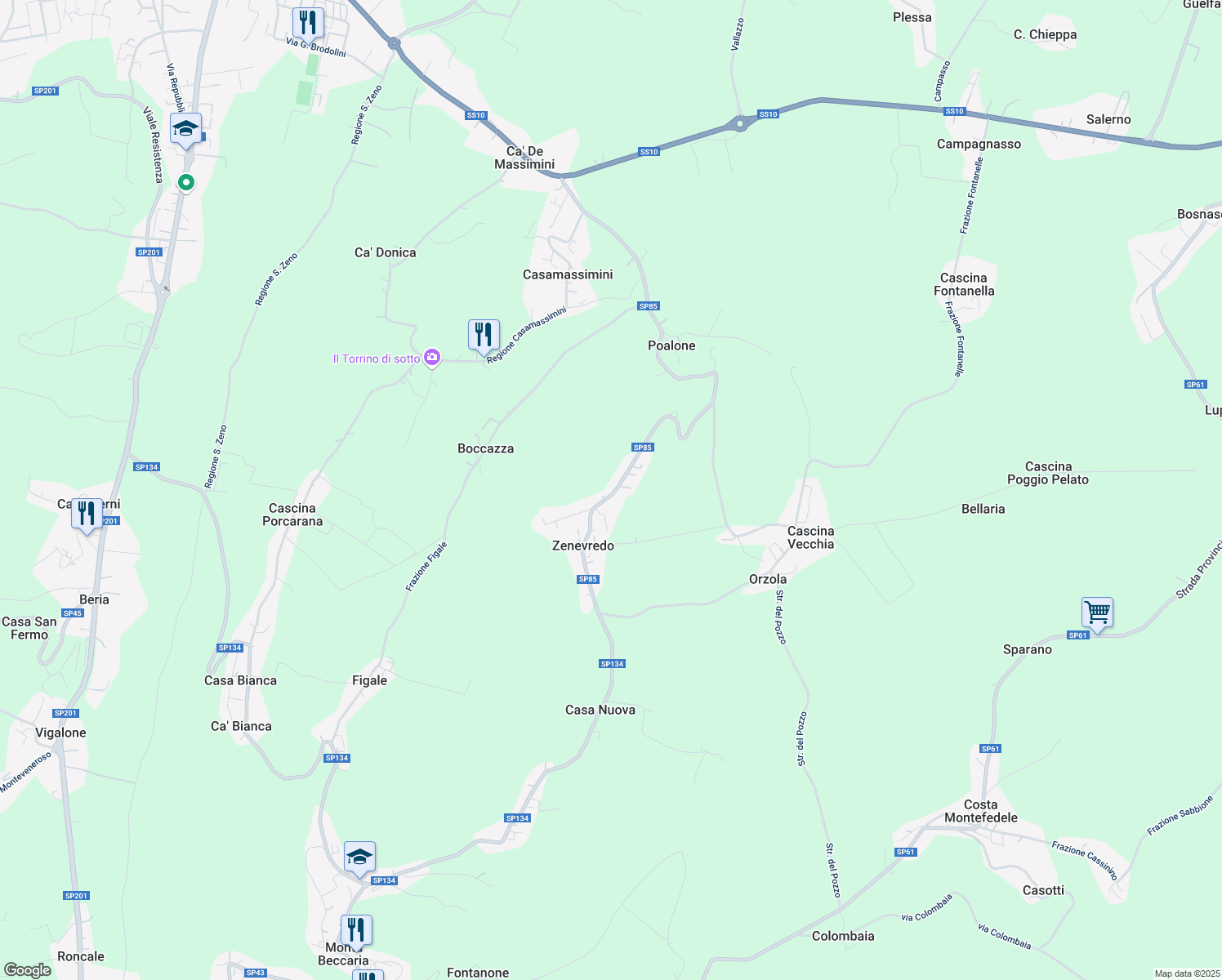 map of restaurants, bars, coffee shops, grocery stores, and more near 27 Via Vittorio Emanuele in Zenevredo