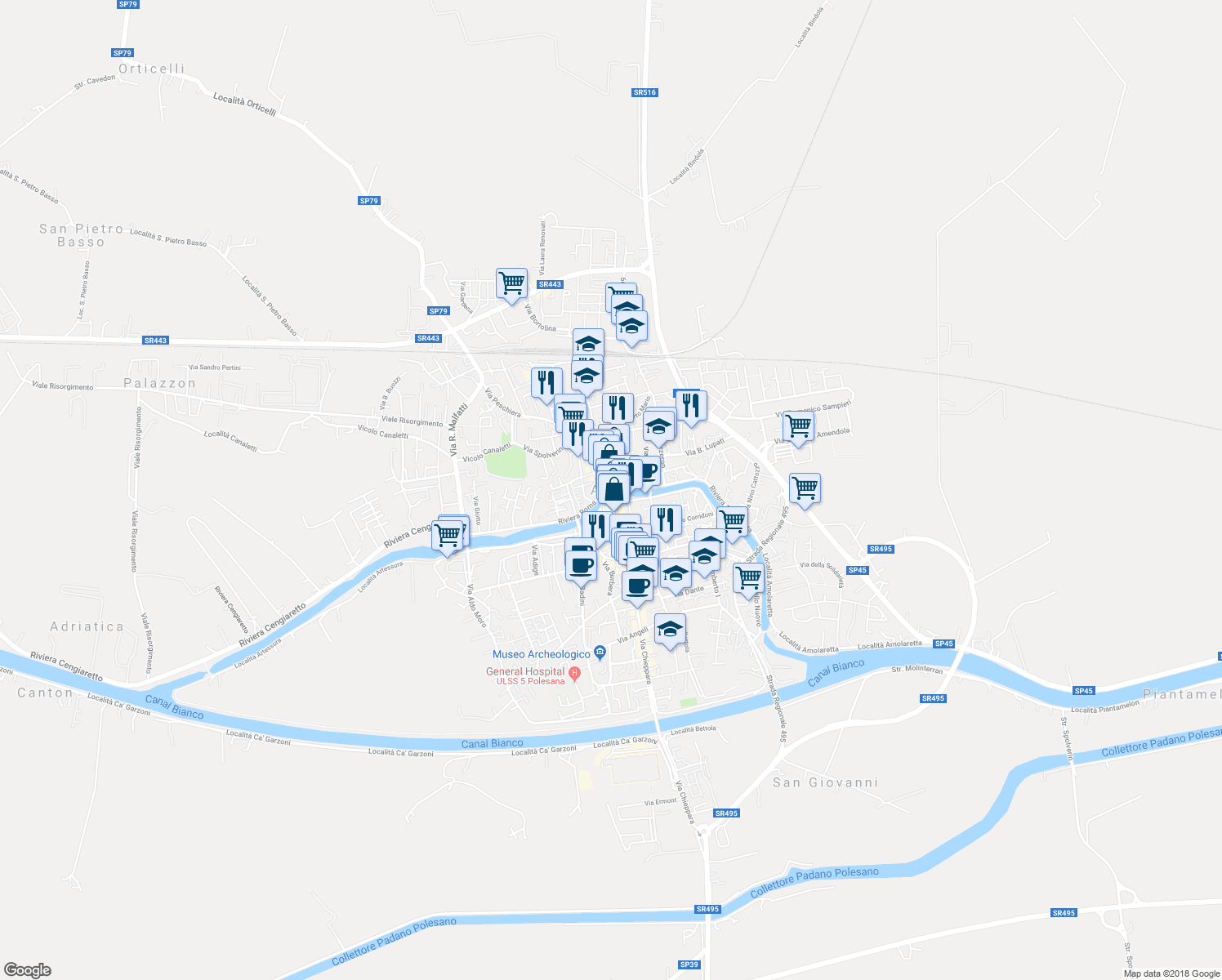 map of restaurants, bars, coffee shops, grocery stores, and more near in Adria