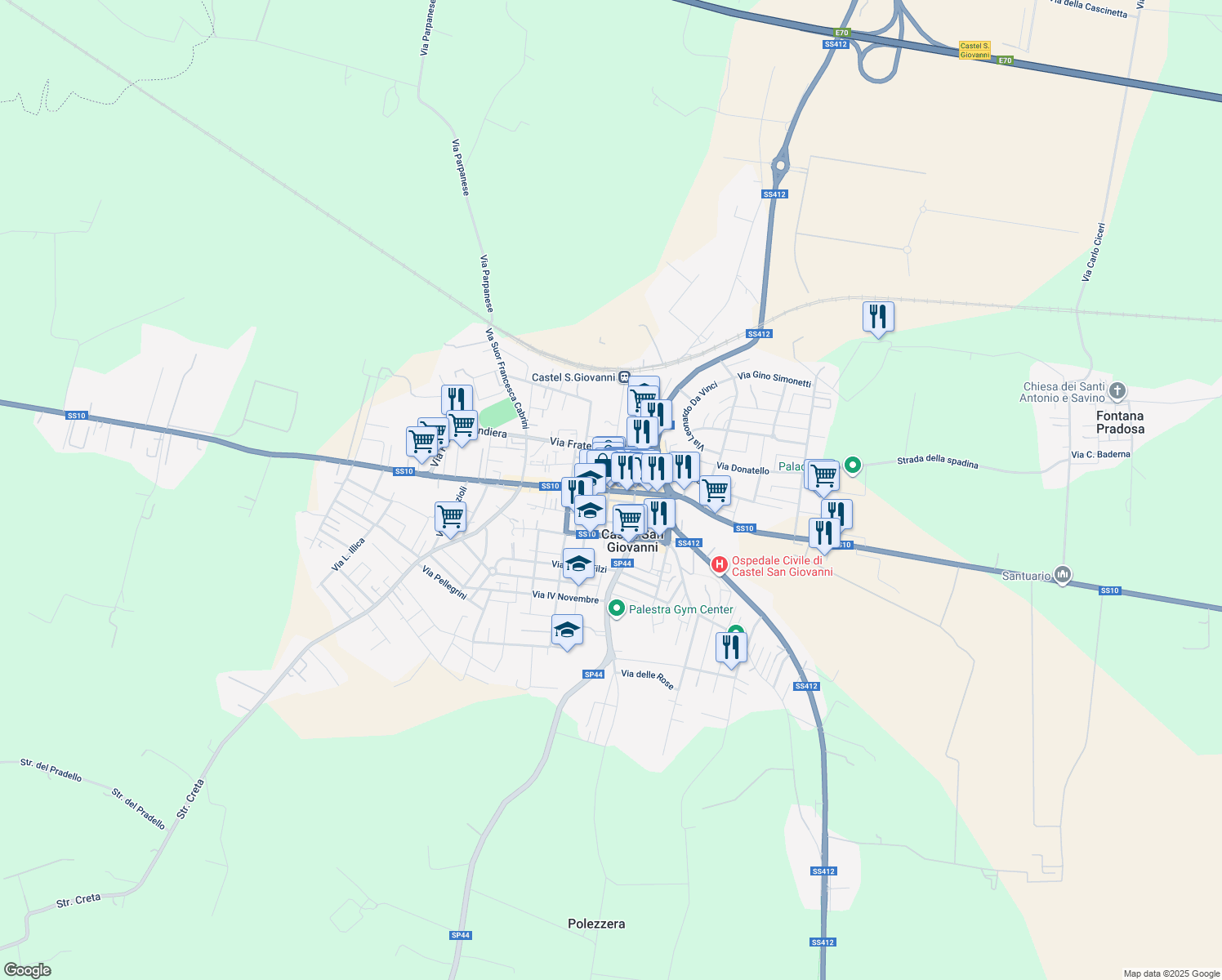 map of restaurants, bars, coffee shops, grocery stores, and more near 56 Corso Giacomo Matteotti in Castel San Giovanni