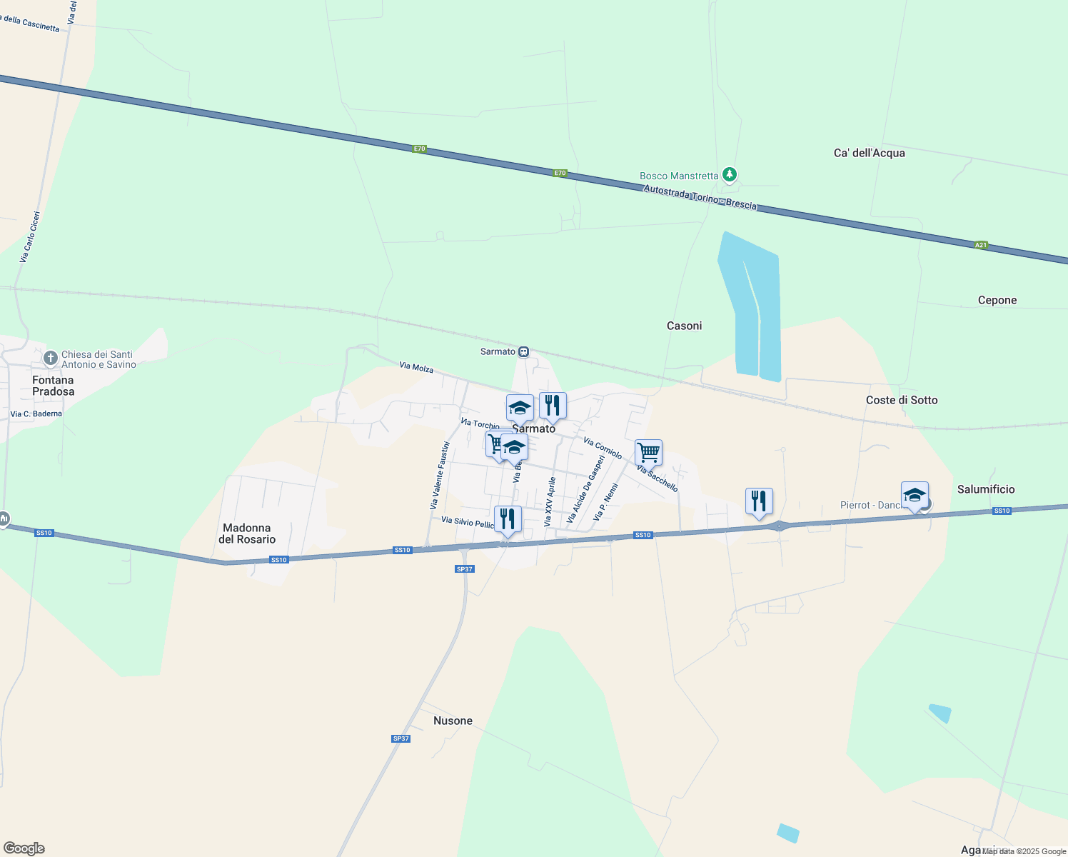 map of restaurants, bars, coffee shops, grocery stores, and more near 12-14 Via Po in Sarmato