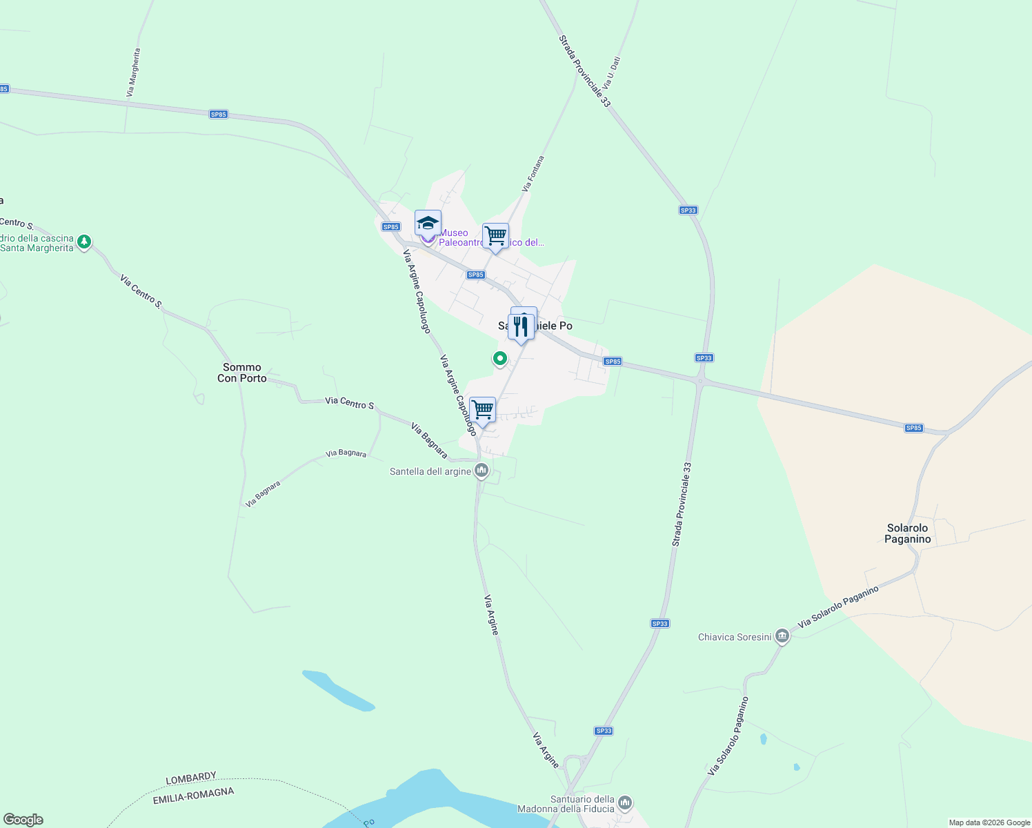 map of restaurants, bars, coffee shops, grocery stores, and more near 14 Via Gonzaga in San Daniele Po