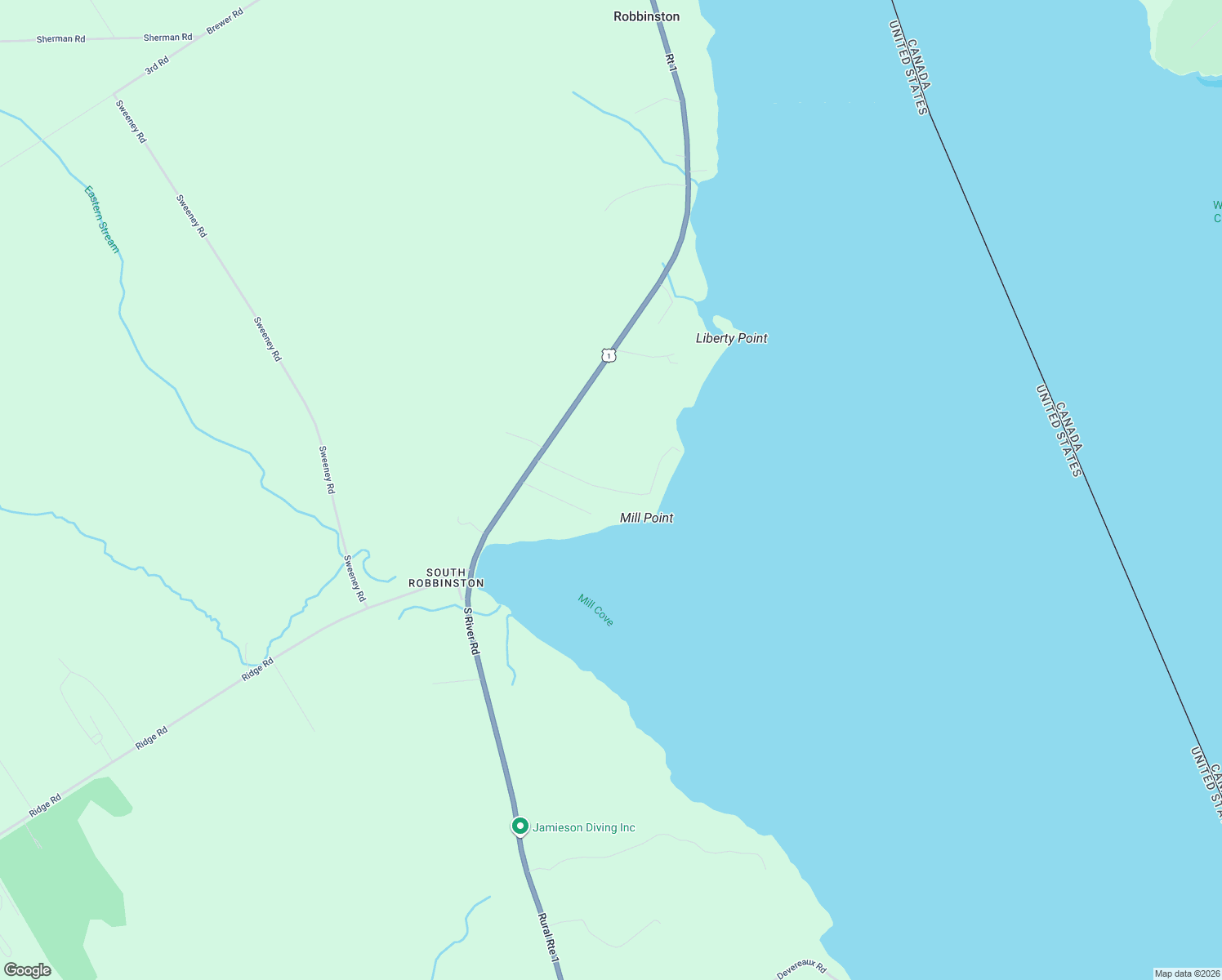 map of restaurants, bars, coffee shops, grocery stores, and more near Robbins Road in Robbinston