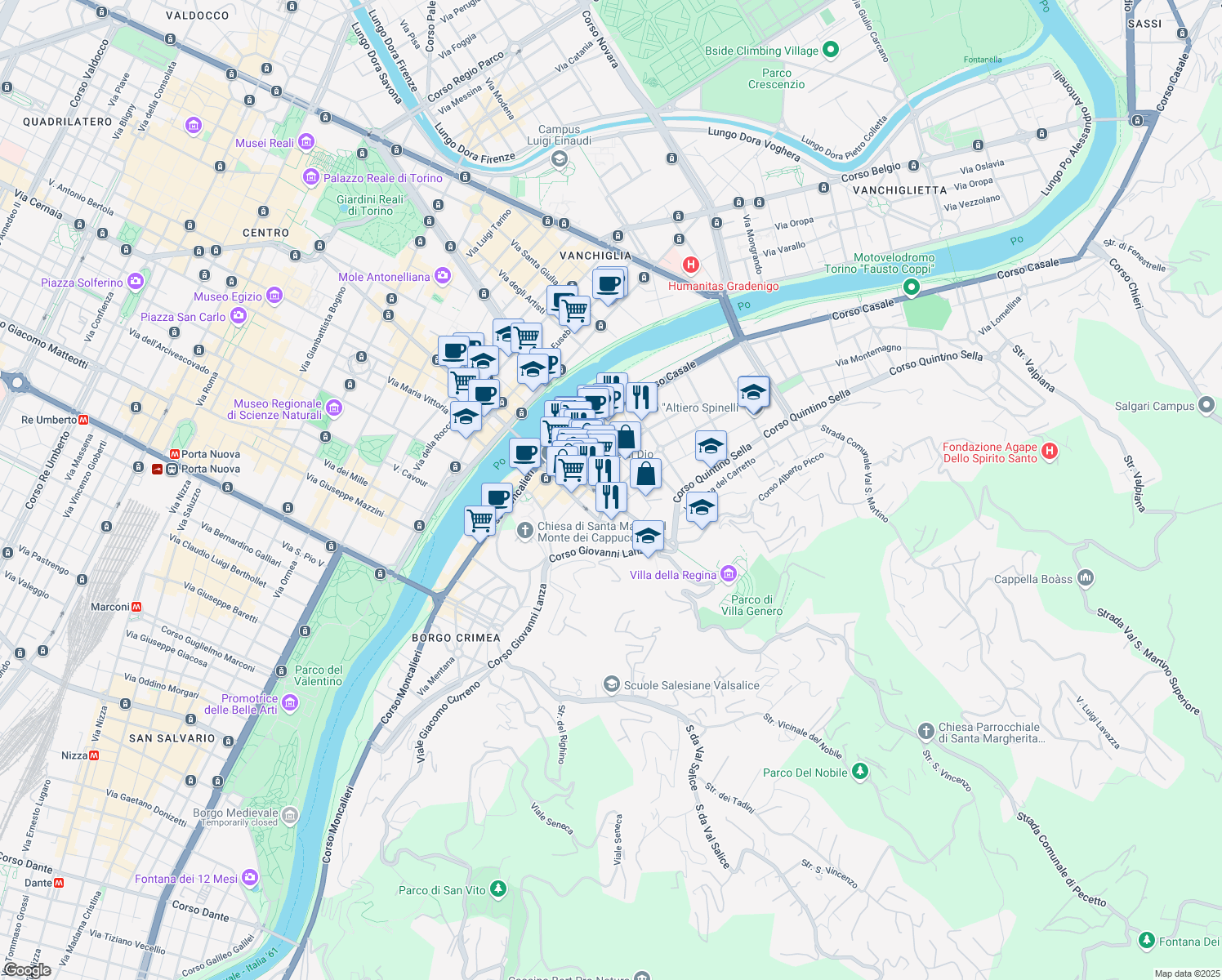 map of restaurants, bars, coffee shops, grocery stores, and more near 1 Via Moncalvo in Torino