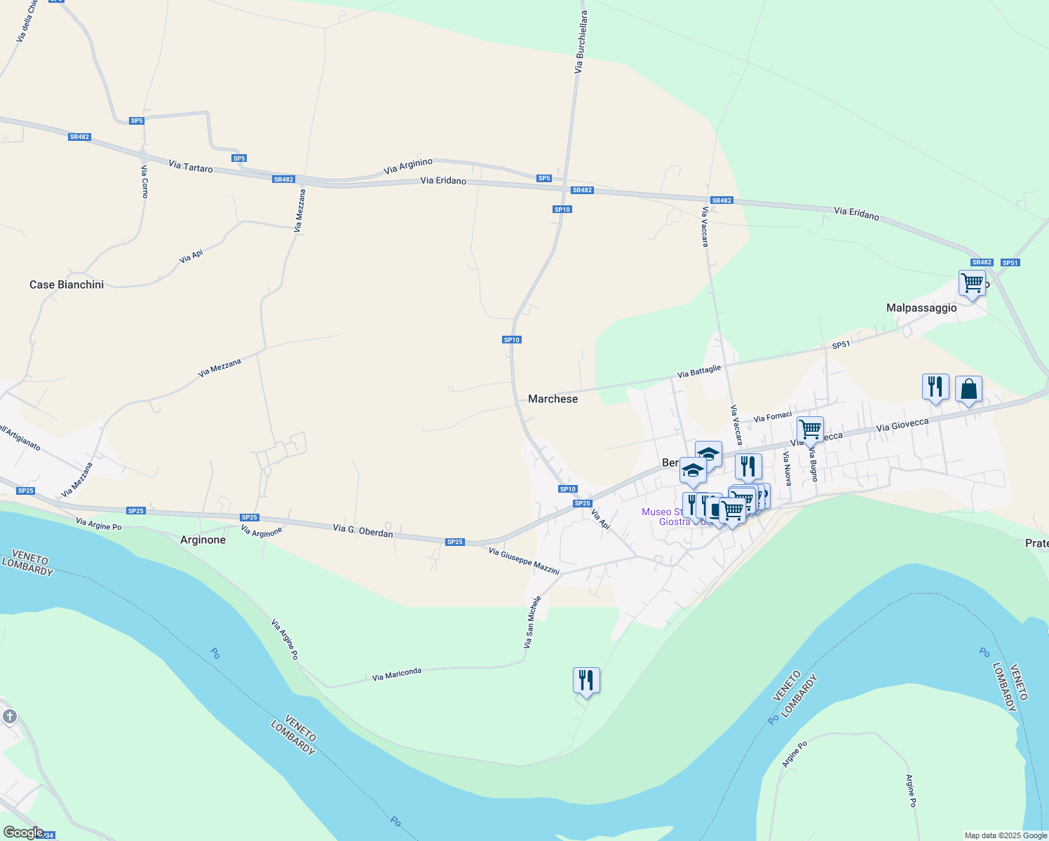 map of restaurants, bars, coffee shops, grocery stores, and more near 60 Via Api in Provincia di Rovigo