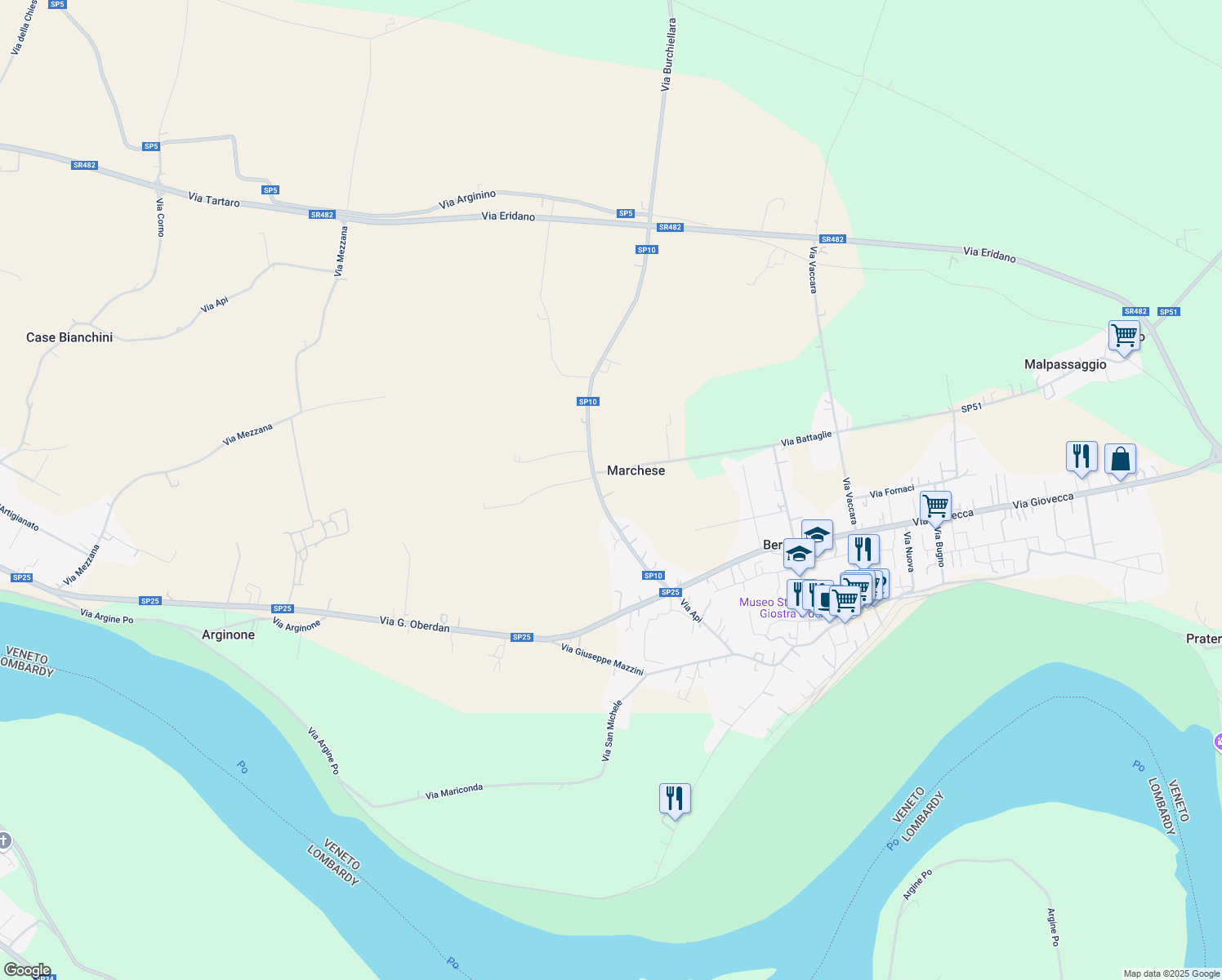 map of restaurants, bars, coffee shops, grocery stores, and more near 60 Via Api in Provincia di Rovigo
