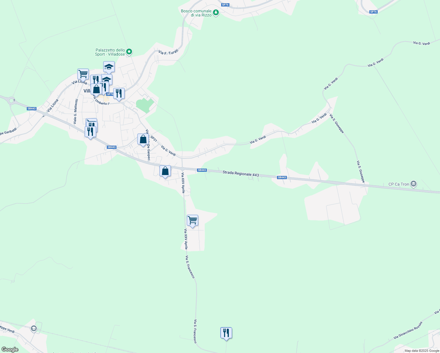 map of restaurants, bars, coffee shops, grocery stores, and more near 98 Via Zona Industriale in Villadose