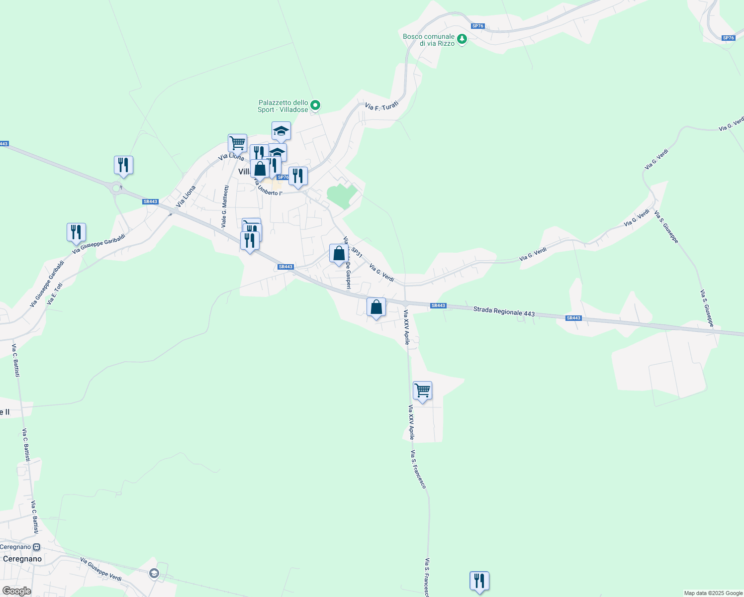 map of restaurants, bars, coffee shops, grocery stores, and more near 66 Via Zona Industriale in Villadose