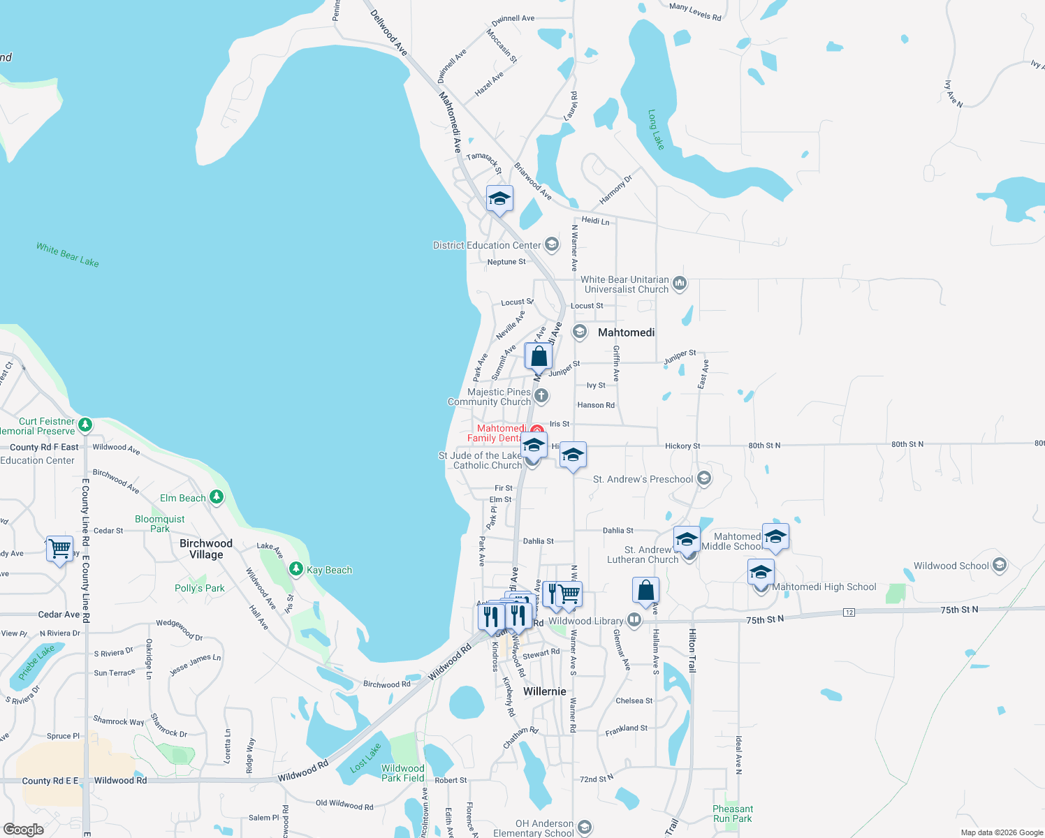 map of restaurants, bars, coffee shops, grocery stores, and more near 909 Mahtomedi Avenue in Saint Paul