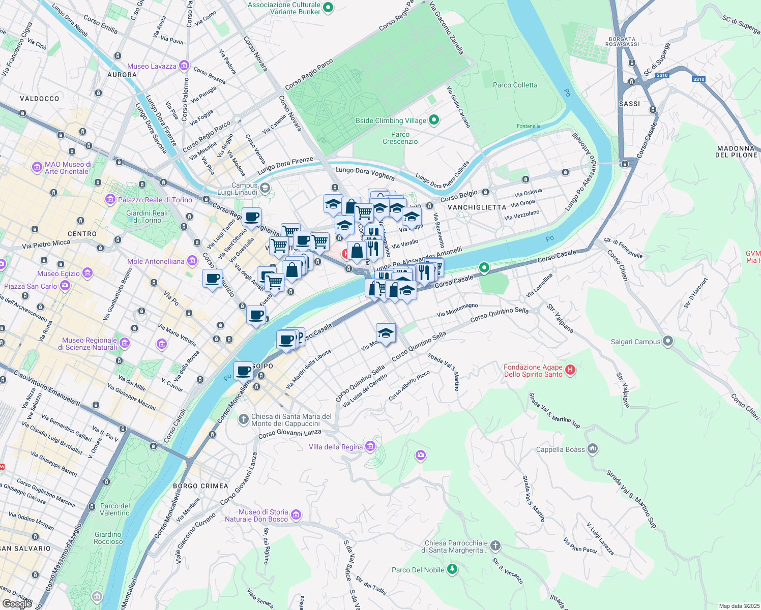 map of restaurants, bars, coffee shops, grocery stores, and more near 73/C Corso Casale in Torino