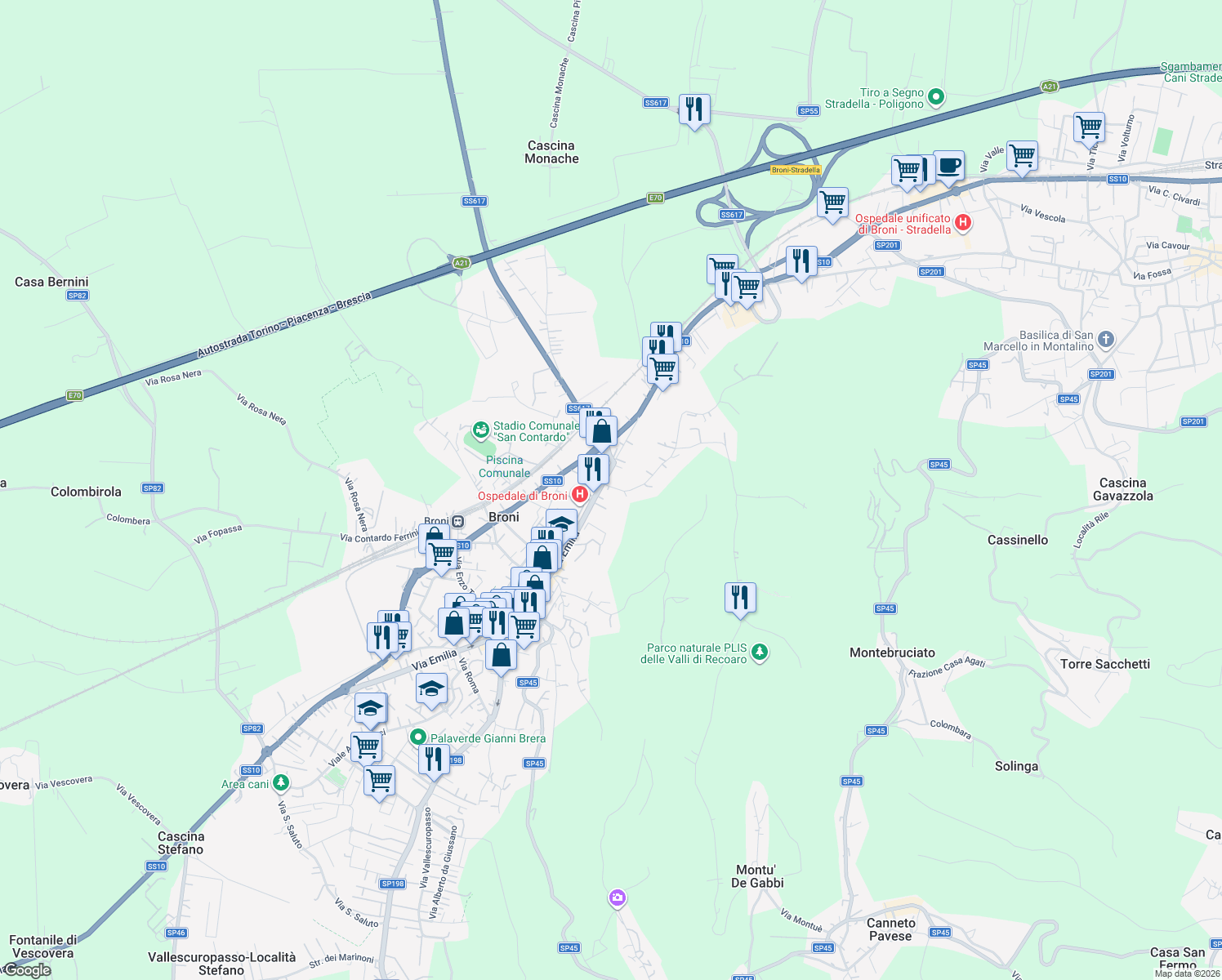 map of restaurants, bars, coffee shops, grocery stores, and more near 8 Via dei Recoaro in Broni